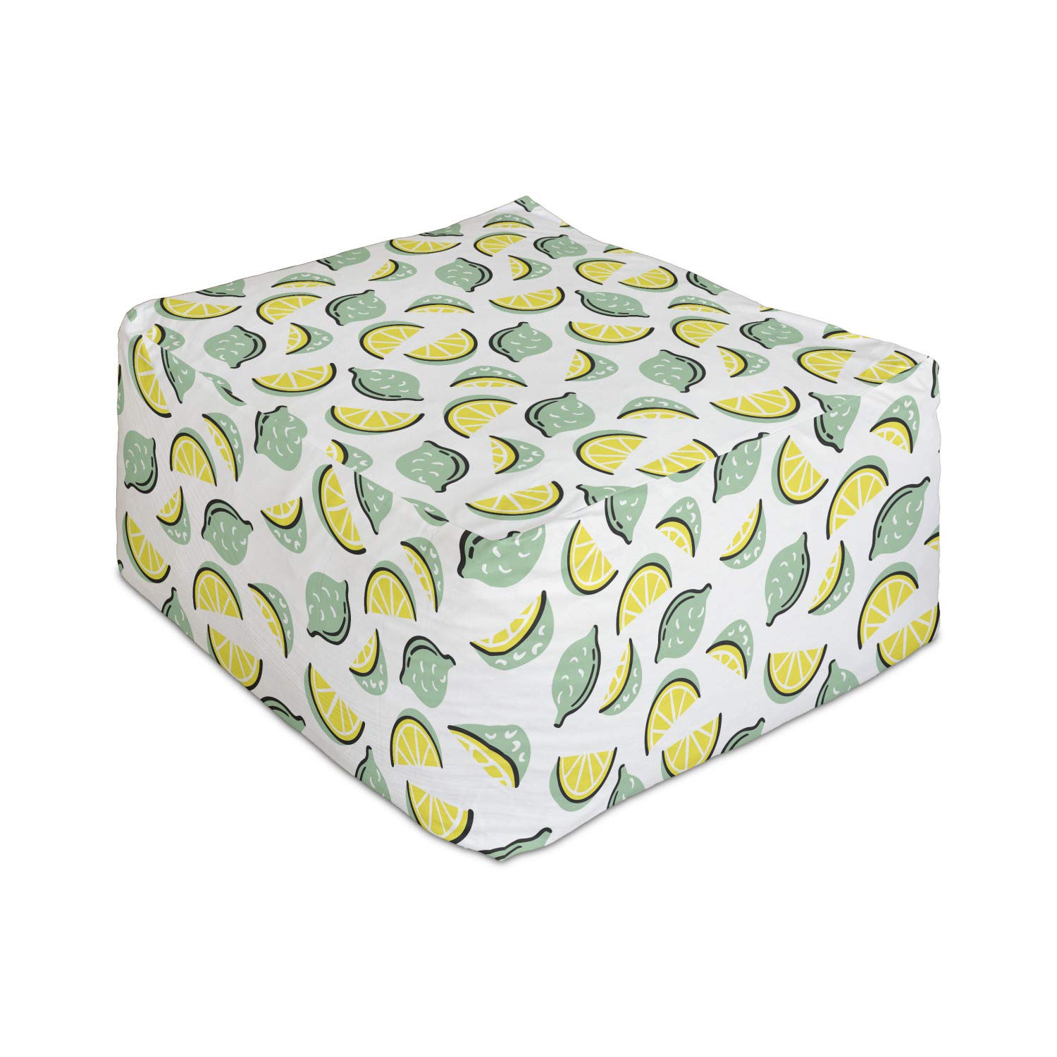 Ambesonne Lemon Rectangle Pouf - Vibrant Fruit Print Foot Stool with Removable Cover, 25