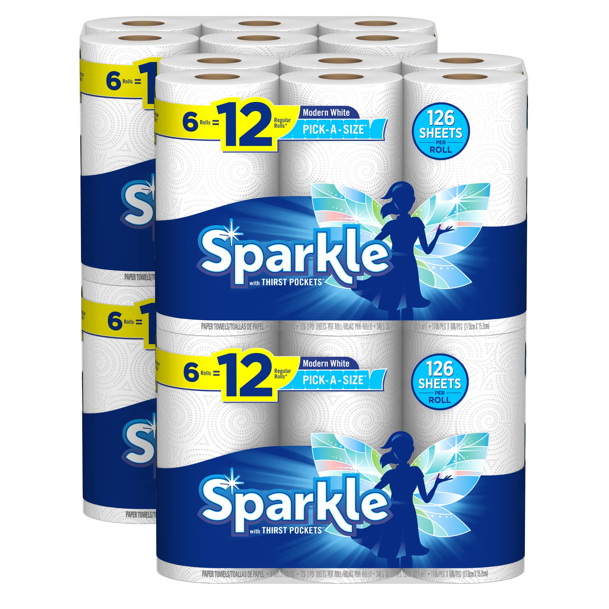 Sparkle® Pick-A-Size® Paper Towels - 24 Double Rolls (48 Regular Rolls) | Ultra Absorbent, Strong & Soft | Perfect for Kitchen Cleaning, Spills & Household Use