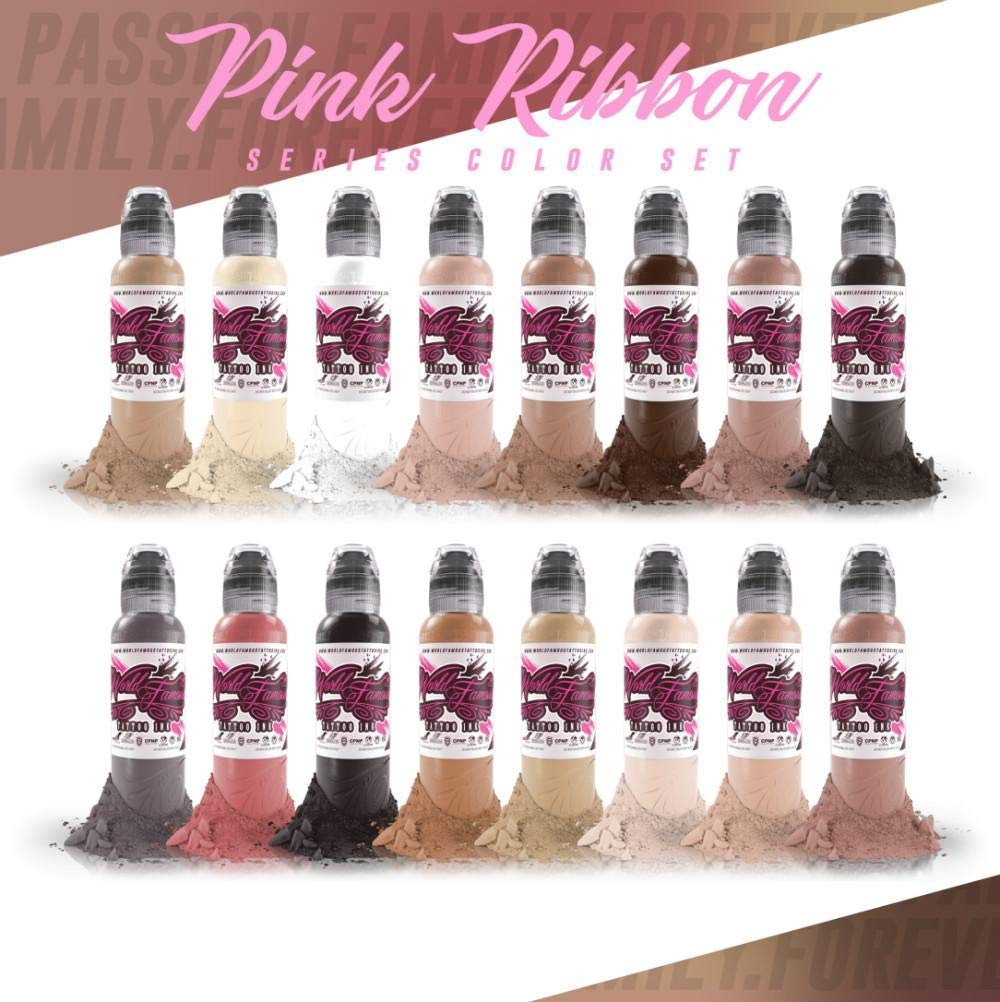 Premium Non-Toxic Pink Ribbon Tattoo Ink Set - Vegan, Skin-Safe Permanent Tattoo Colors (1oz Each) for Professional Artists & Beginners - Perfect for Breast Cancer Awareness, Floral Designs & Realistic Flesh Tones