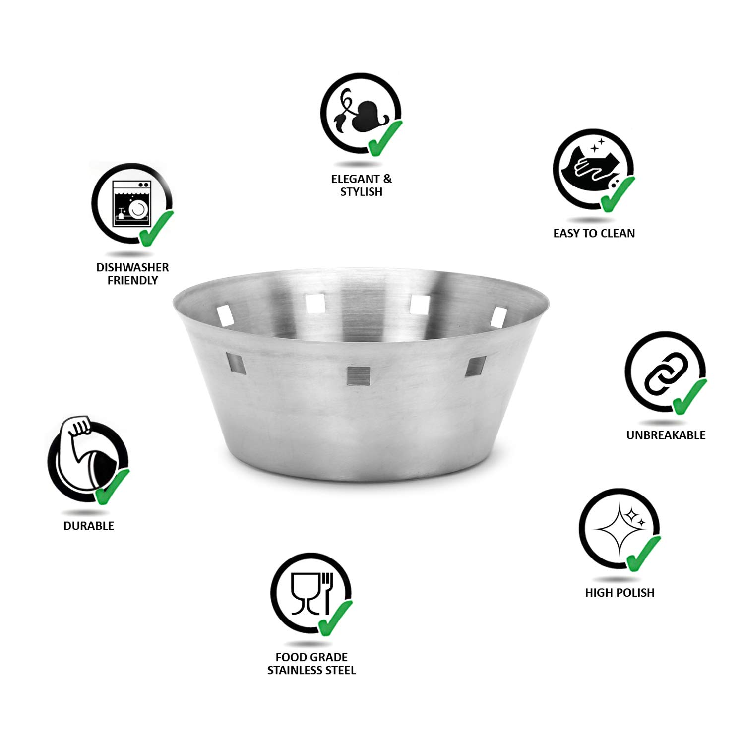 Stainless Steel Modern Bread and Fruit Serving Basket - Elegant Kitchen Serving Tray for Breakfast, Brunch, and Party Snacks