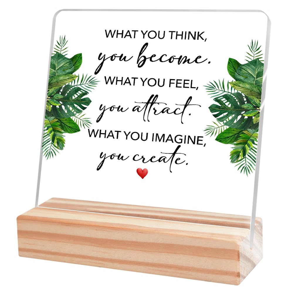 Little Reminders Acrylic Desk Sign - Motivational Office Decor with 'What You Think You Become' Quote - Inspirational Gift for Women, Friends & Coworkers - Perfect for Home Office, Work Desk & Study Room Decor
