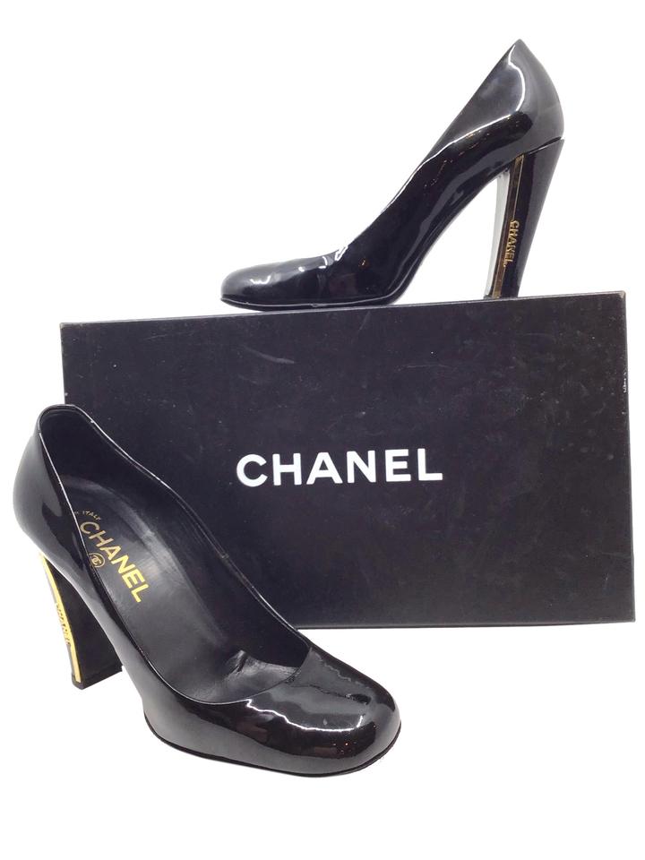 Chanel Patent Leather Heel Pumps with Metal Logo - Women's Size 7.5 (US) | Luxury High Heels for Parties, Weddings & Formal Events