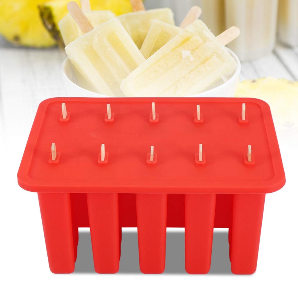 10-Cell Gel Ice Cream Maker with 50 Sticks (Red) - Perfect for Homemade Ice Cream, Summer Treats & Kids' Parties