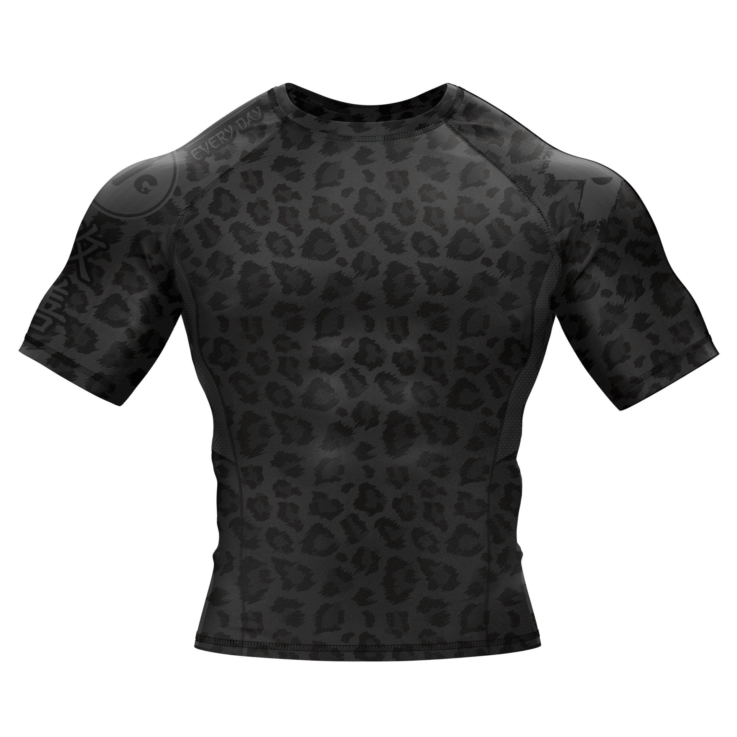BJJ Rash Guard Black Leopard X Tech 25 Series - Compression Shirt for Brazilian Jiu Jitsu, MMA & Grappling - Moisture Wicking & UV Protection for Training & Competition