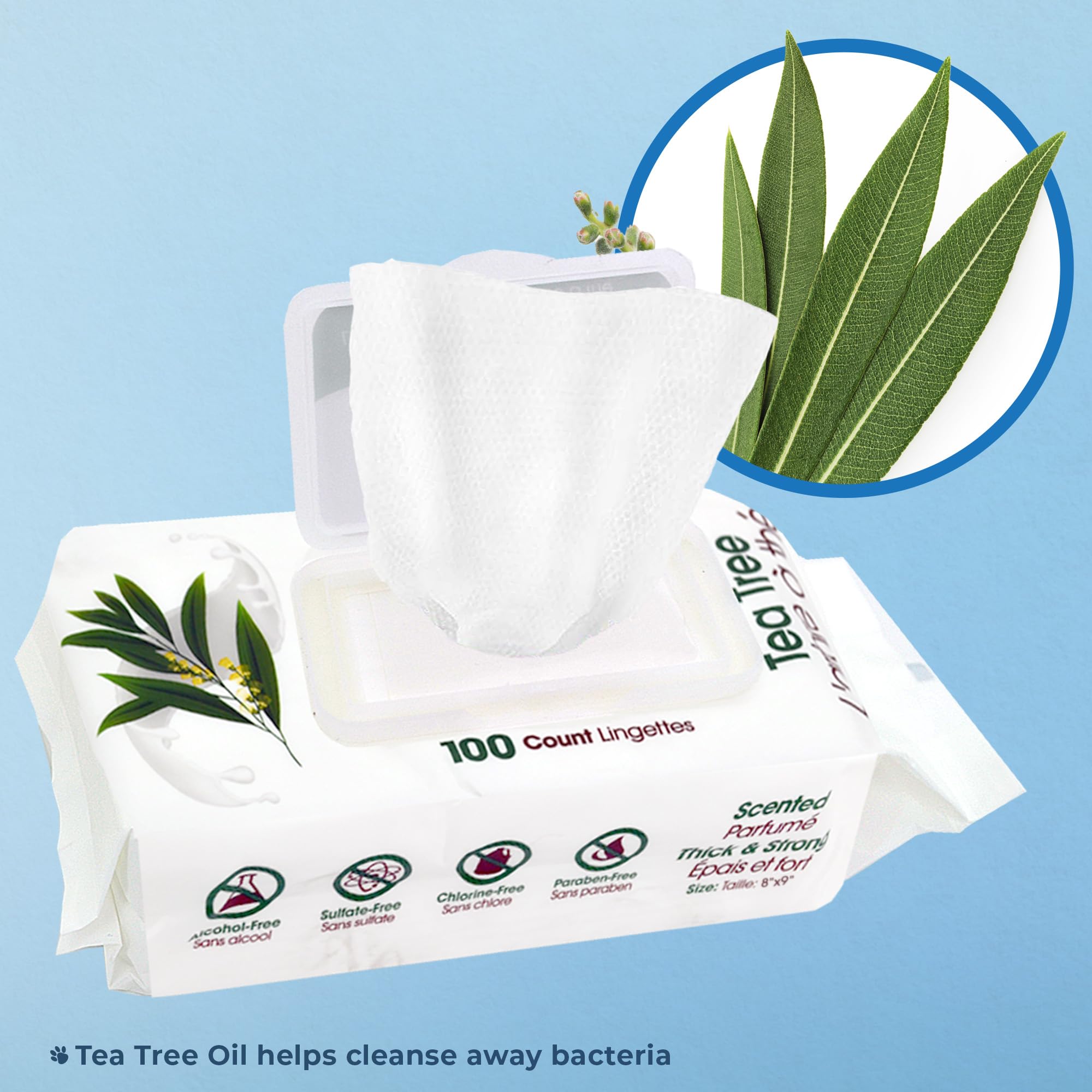 Premium Dog Wipes for Cleaning & Deodorizing - 100 Count Tea Tree Infused Pet Wipes for Coat, Ears & Paws - Gentle Hypoallergenic Grooming Supplies for Dogs - Perfect for Post-Walk Cleanup, Travel & Daily Hygiene Care