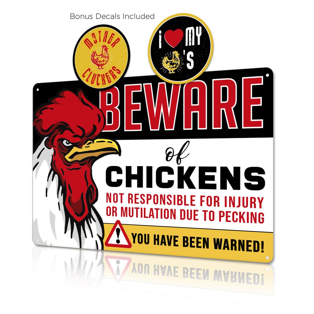 IT'S A SKIN Chicken Coop Accessories - Beware of Chickens Sign, Funny Rooster & Chicken Decor for Kitchen, Farmhouse, Garage, Fence, Yard, Craft Room | Free Bonus Decals | Perfect for Farmhouse Style, Backyard Poultry Keepers & Country Home Decor