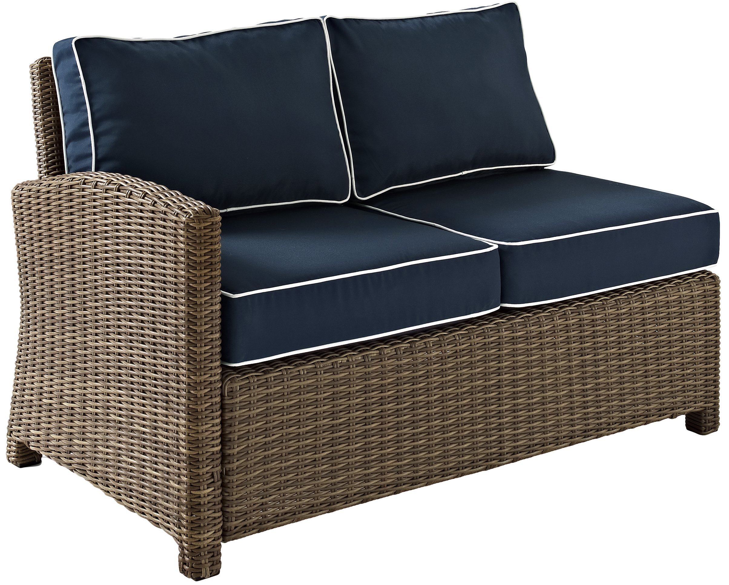 Crosley Furniture Bradenton 5-Piece Outdoor Sectional Sofa Set - All-Weather Wicker Patio Furniture with Navy Cushions for Deck, Garden & Backyard Relaxation