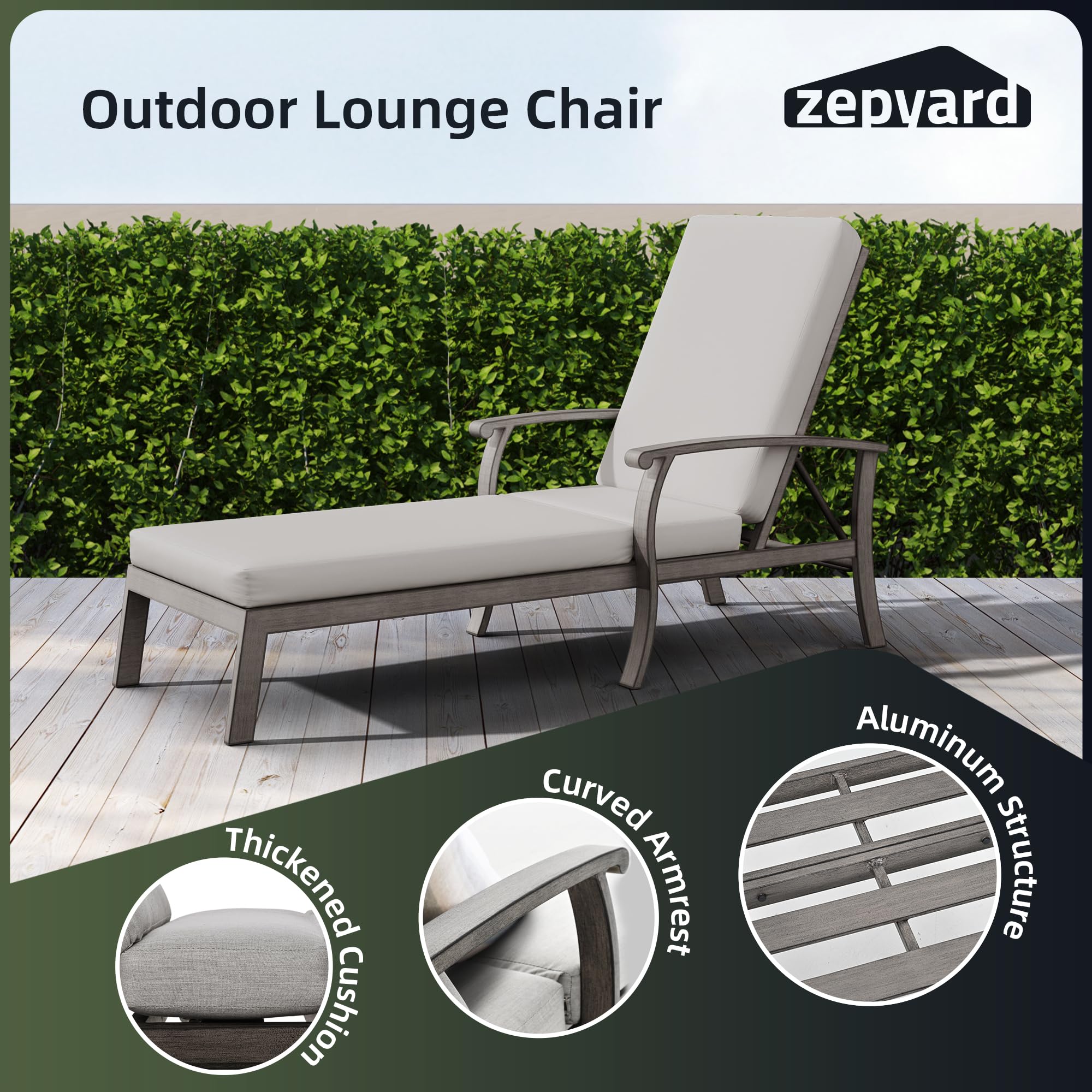 2-Pack Aluminum Patio Chaise Lounge Chairs with Adjustable Backrest & Greige Cushions - All-Weather Outdoor Furniture for Deck, Beach, Poolside & Garden Relaxation