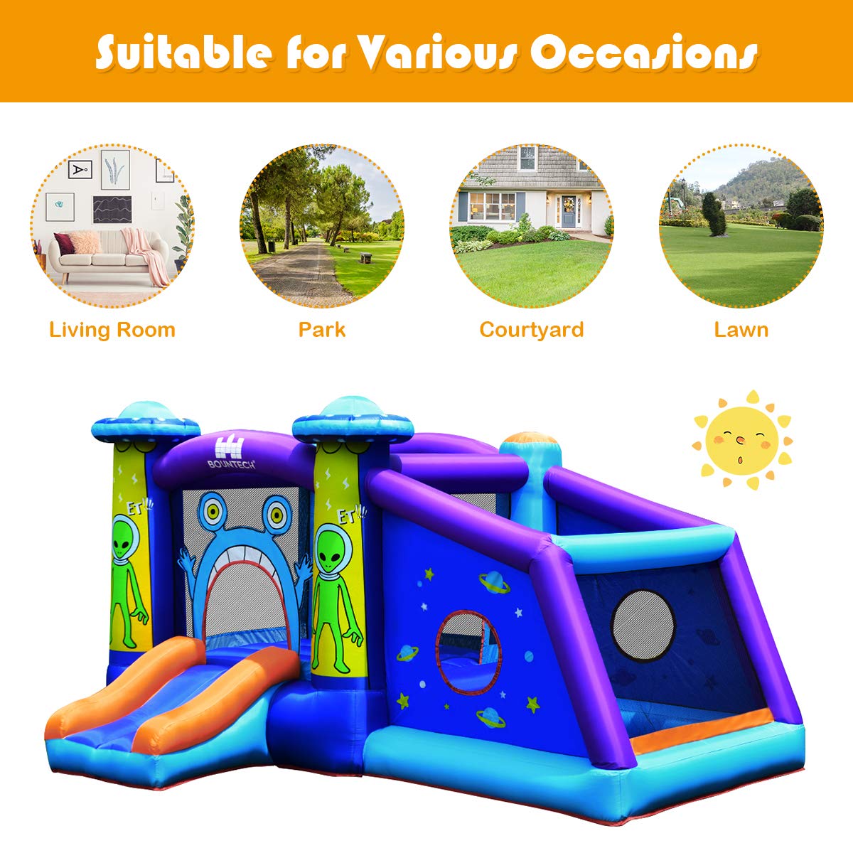 BOUNTECH Inflatable Bounce House for Kids - Alien Themed Bouncy Castle with Large Jumping Area | Indoor & Outdoor Play | Perfect for Birthday Parties, Backyard Fun, Christmas Gifts & Toddler Activities