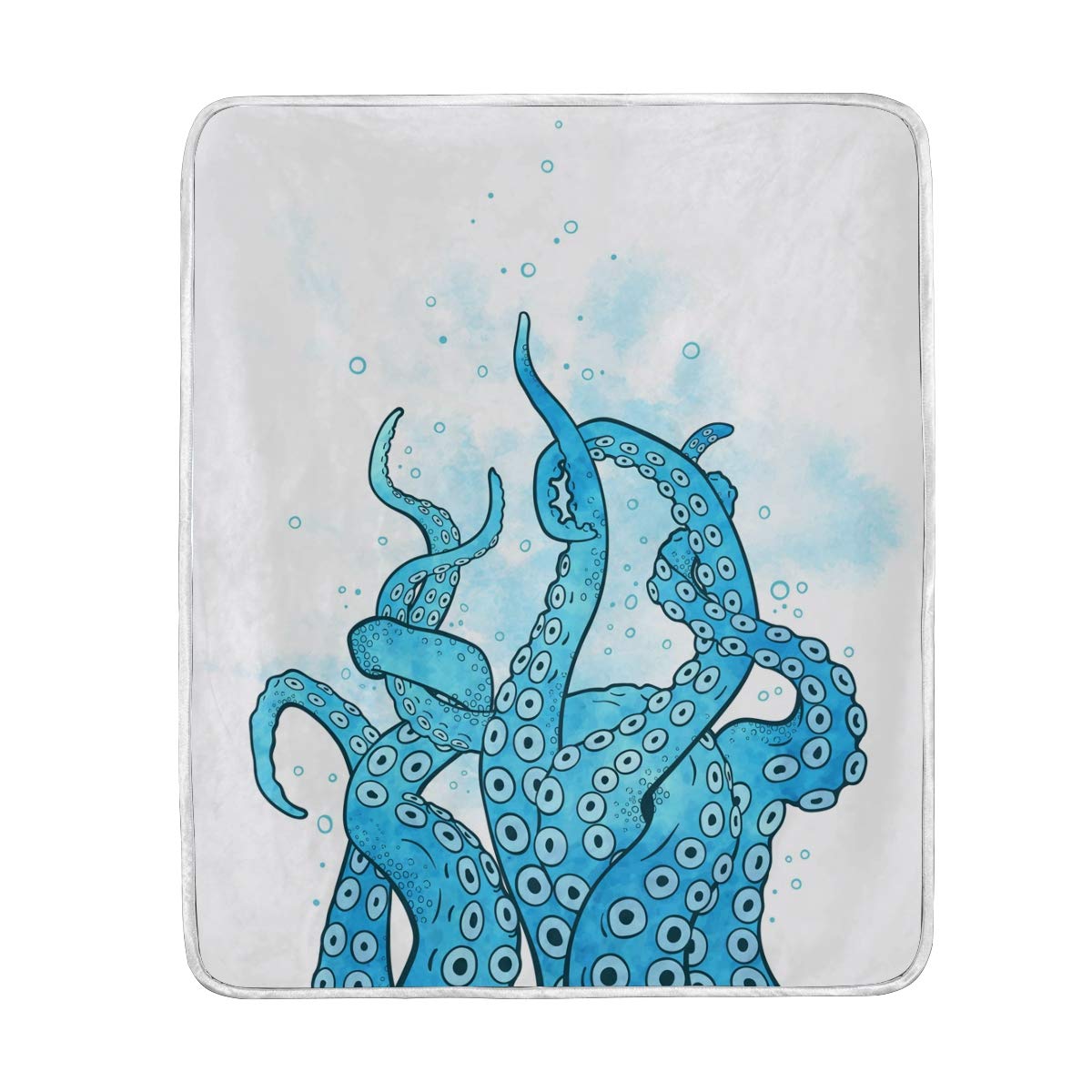 ZZAEO Blue Octopus Tentacles Curl Throw Blanket - Ultra Soft & Cozy Warm Fleece Blanket for Bed, Couch, Sofa, Office, Travel & Camping - 60 x 50 Inch - Perfect for Snuggling, Movie Nights & Home Decor