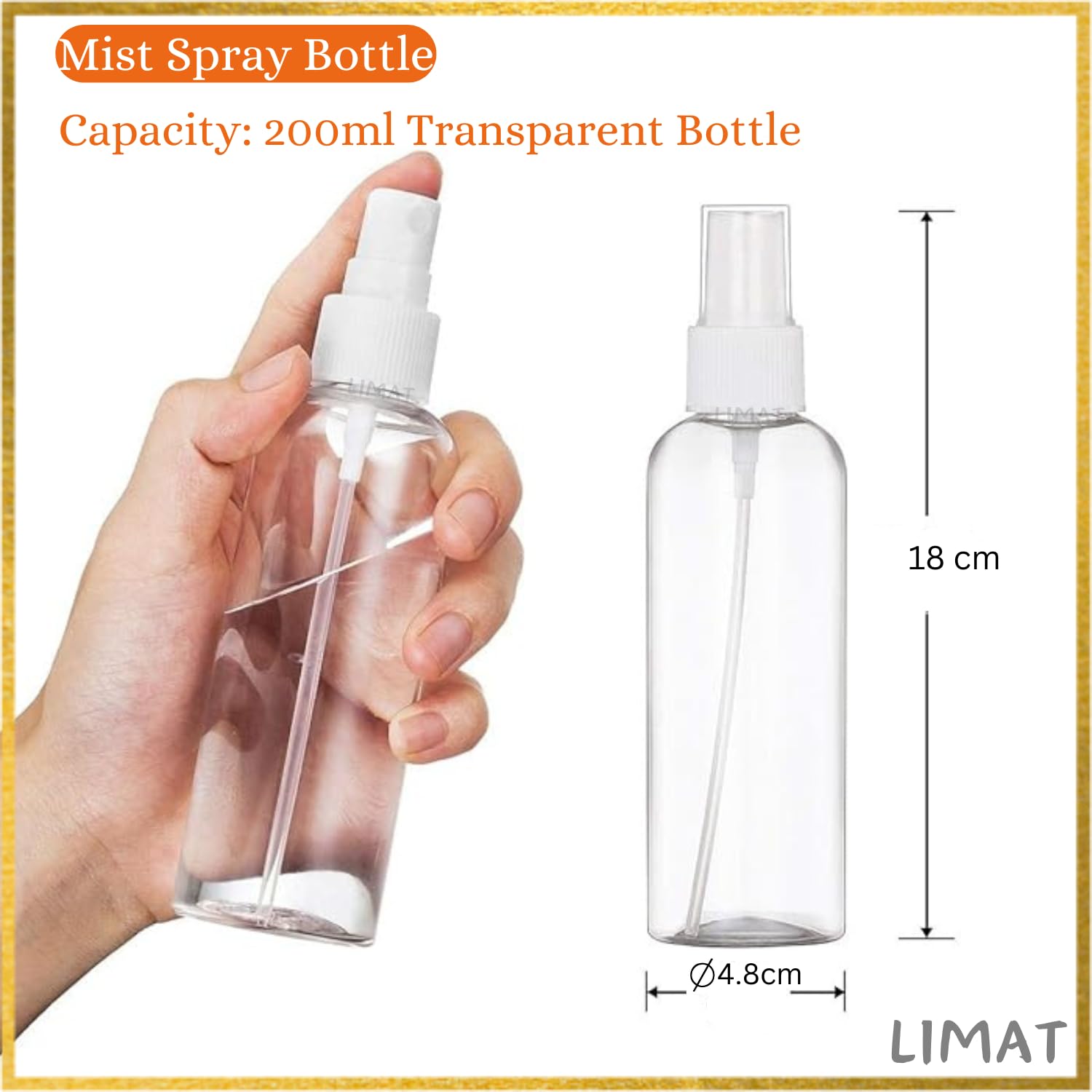 LIMAT 200ml Small Empty Spray Bottles for Hair Oil, Beauty Water, Perfume & Rosemary - Travel Toiletry Plastic Bottles (Pack of 4) - Perfect for Salon, Home Hair Care & DIY Beauty Products