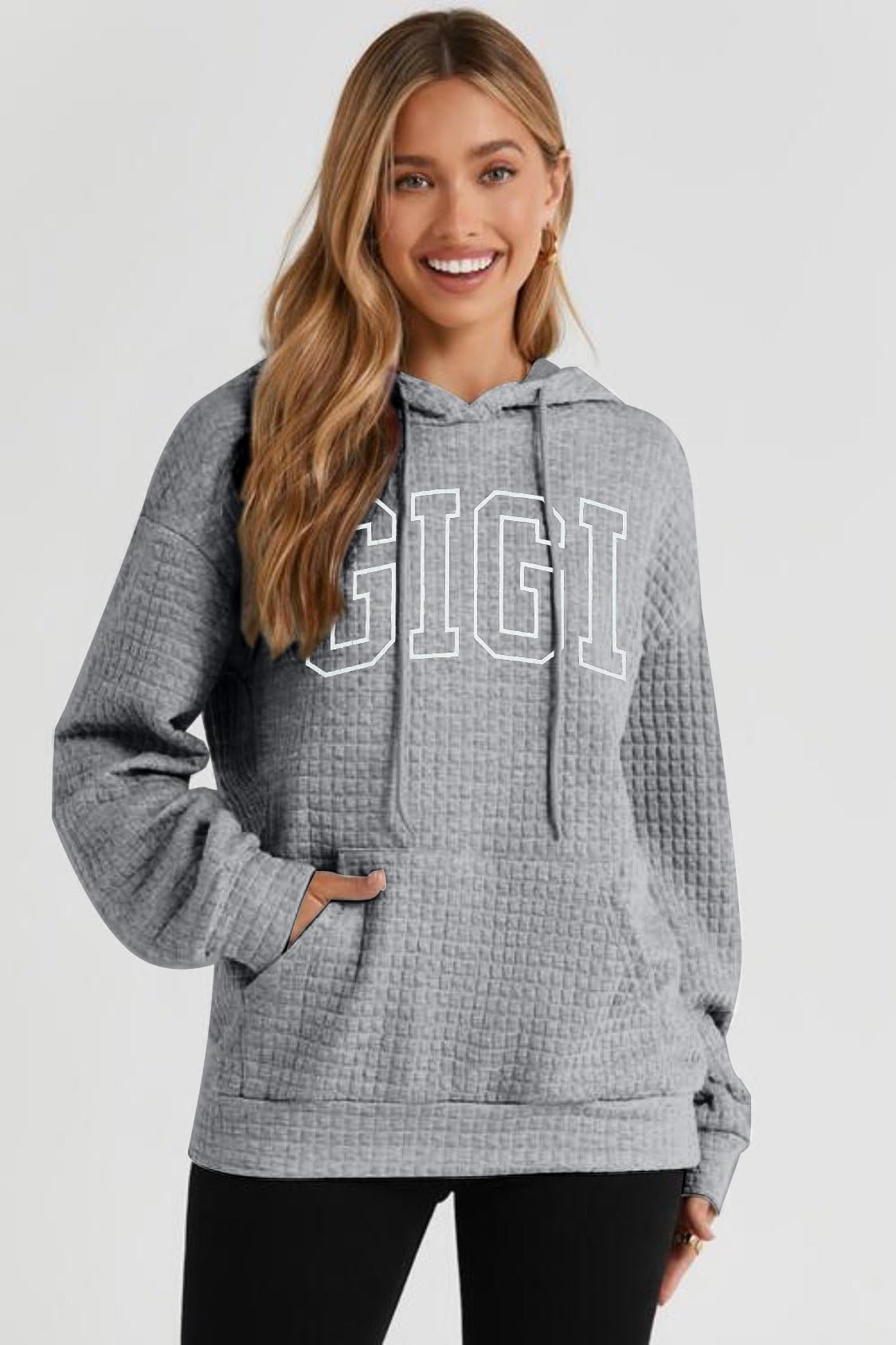 UNIQUEONE Women's Grandma Sweatshirt - Cozy Waffle Knit Hooded Pullover with Drawstring & Pocket | Perfect Gift for Nana, Gigi, Mother's Day & Family Gatherings