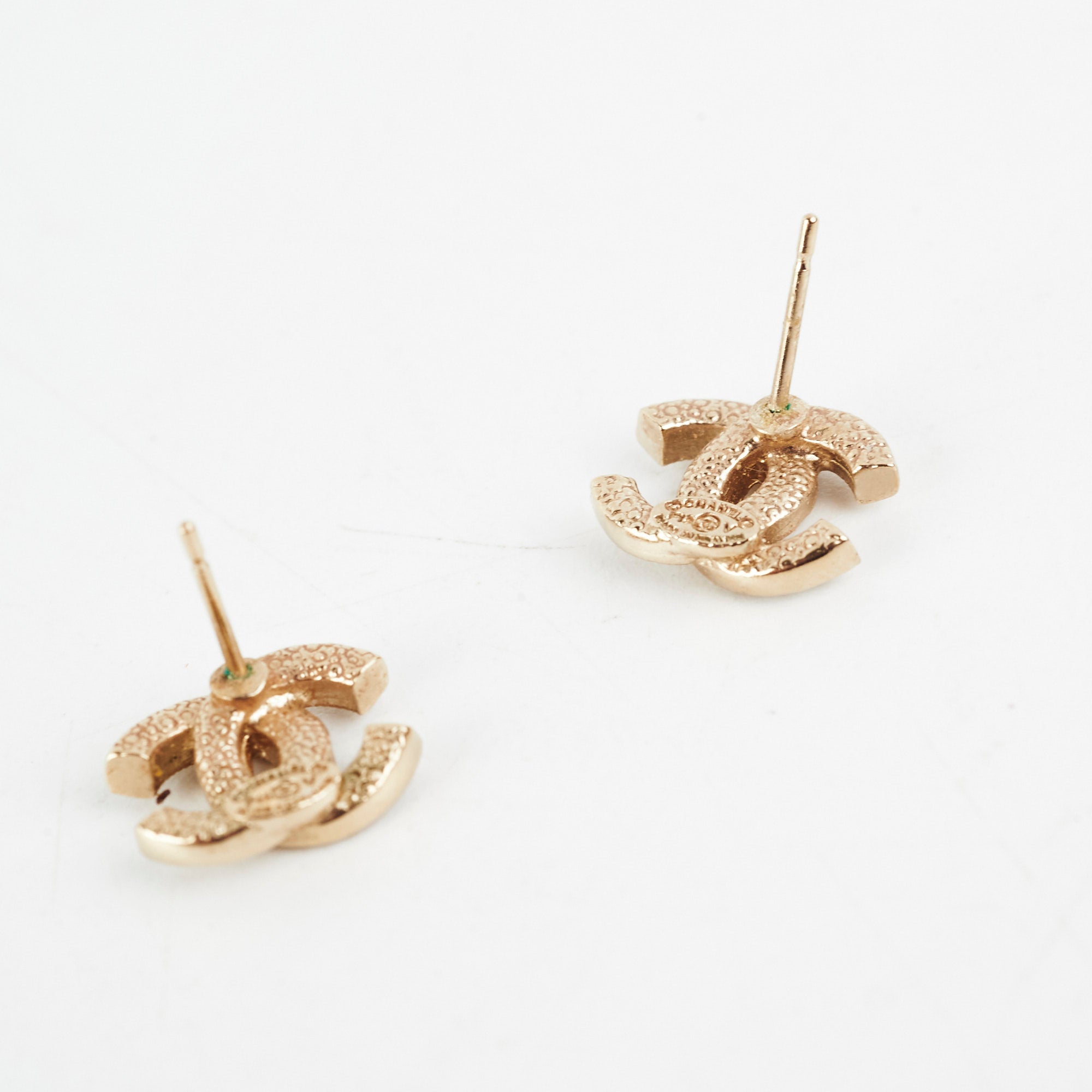 Chanel Mini CC Logo Rhinestone Gold Earrings - Elegant Costume Jewelry for Women - Perfect for Parties, Weddings & Special Occasions
