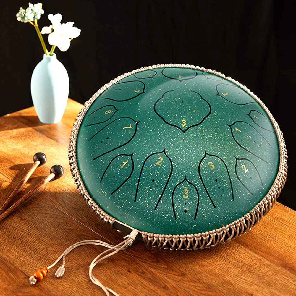 15 Note 14 Inch Steel Tongue Drum - Hand Pan Drum Instrument in D Major with Music Book, Mallets & Carry Bag - Perfect for Meditation, Yoga, Music Therapy & Relaxation