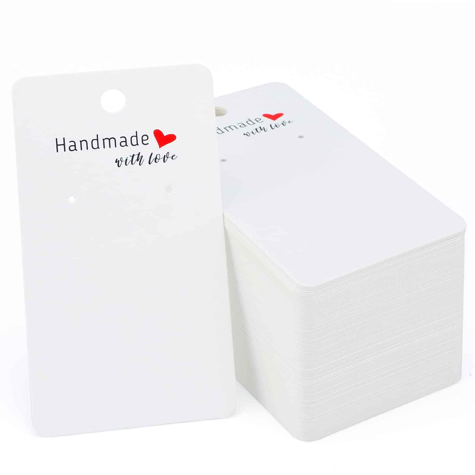Joycraft 200 Pcs White Earring Display Cards - 2x3.5 Inch Blank Jewelry Tag Holders for Stud Earrings - Handmade with Love Hanging Tags - Perfect for Jewelry Retail, DIY Crafts, Boutique Displays & Gift Packaging
