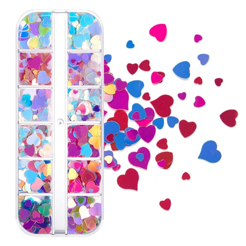 Holographic Mermaid Nail Sequins Set - Iridescent Glitter Flakes for DIY Nail Art, Jewelry Making, Phone Case Decor (Assorted Sizes & Heart Shapes) - Perfect for Women, Girls, Students & Craft Lovers