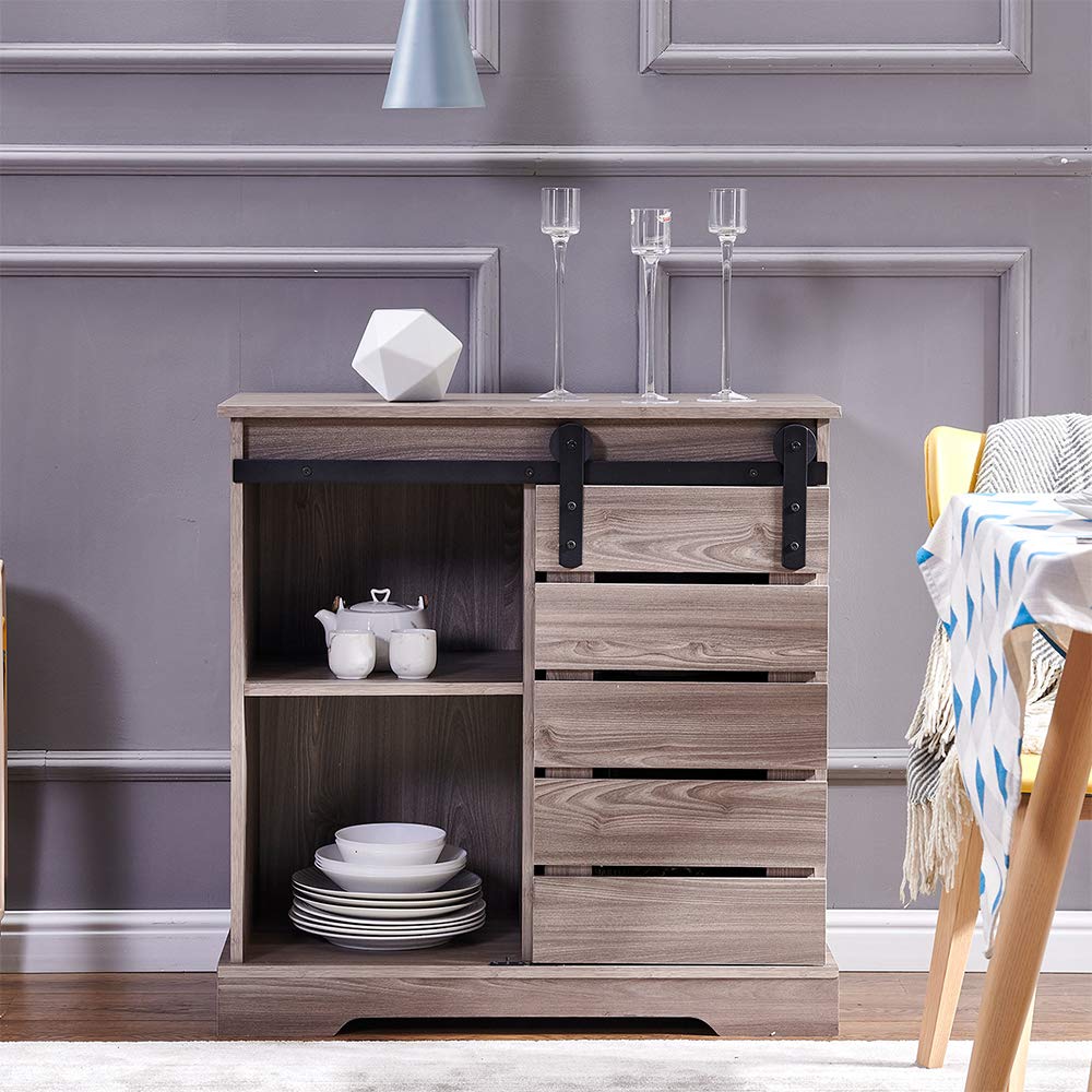 Rustic Barn Door Storage Cabinet - Farmhouse Style Sliding Wood Accent Chest with Adjustable Shelves | Entryway Organizer, Kitchen Buffet, Home Office Furniture for Living Room, Bedroom & Dining Area