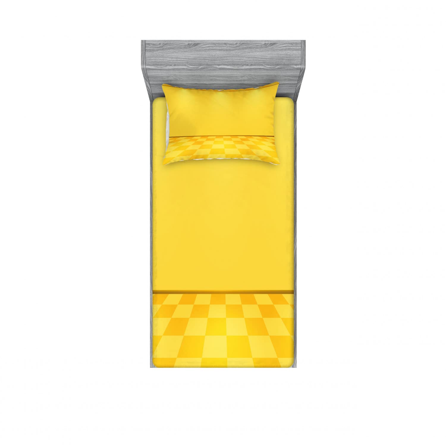 Ambesonne Modern 2-Piece Twin Bedding Set - Yellow Lemon Chess Pattern Fitted Sheets & Pillow Shams (4-Pc Set) | Soft Cotton Blend for Kids, Guest Rooms & Dorm Decor | Includes 2 Fitted Sheets & 2 Pillow Covers in Yellow/Cream