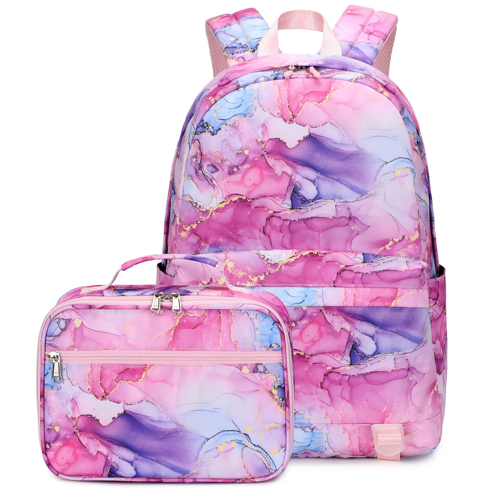 Joyfulife Girls School Backpack with Lunch Box - Water Resistant Lightweight Bookbag for School & Travel