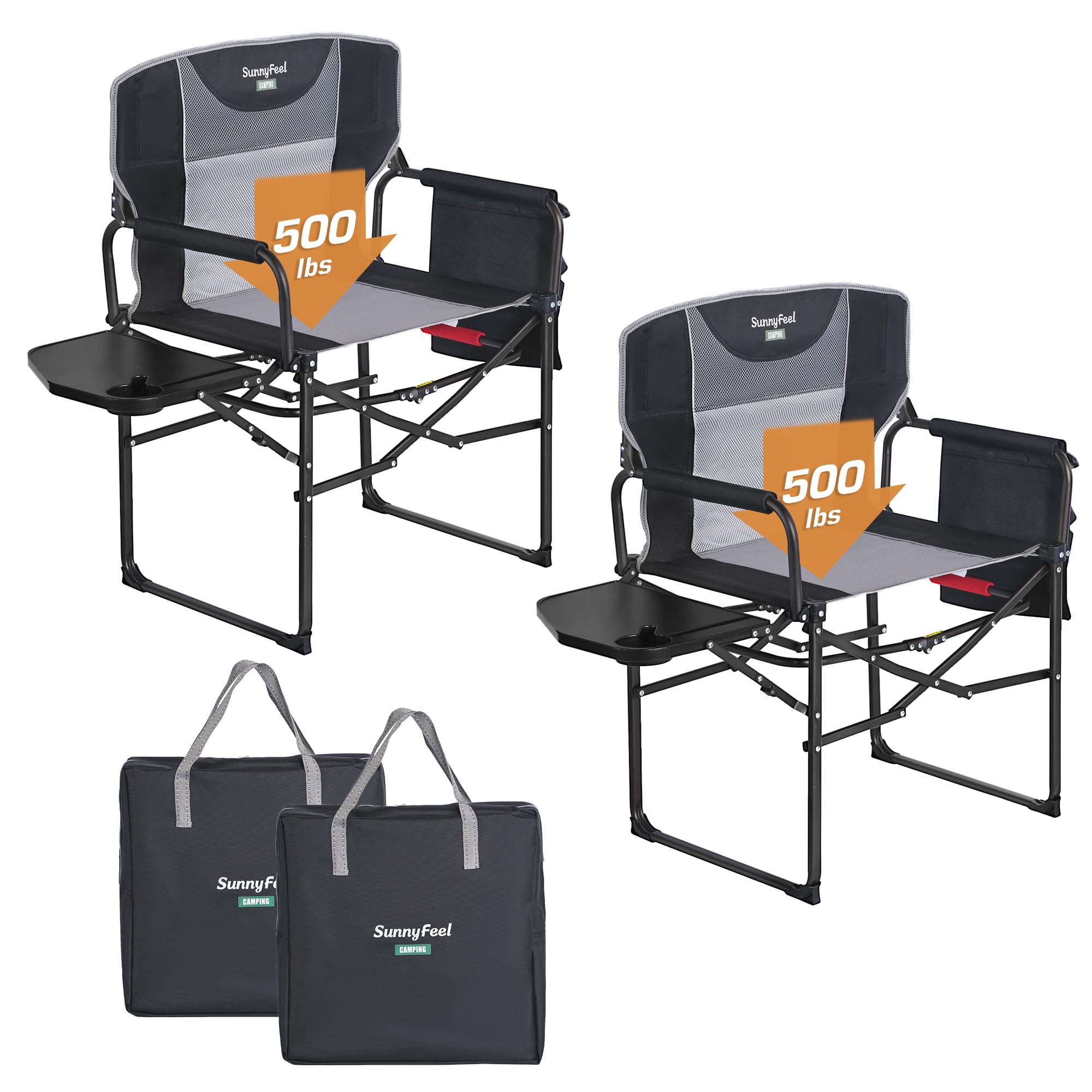 **SUNNYFEEL Oversized Heavy Duty Camping Chair – 500 LB Capacity, Portable Folding Director's Chair with Side Table & Storage Pocket – Perfect for Beach, Fishing, Picnic, Lawn, Concert & Outdoor Adventures**