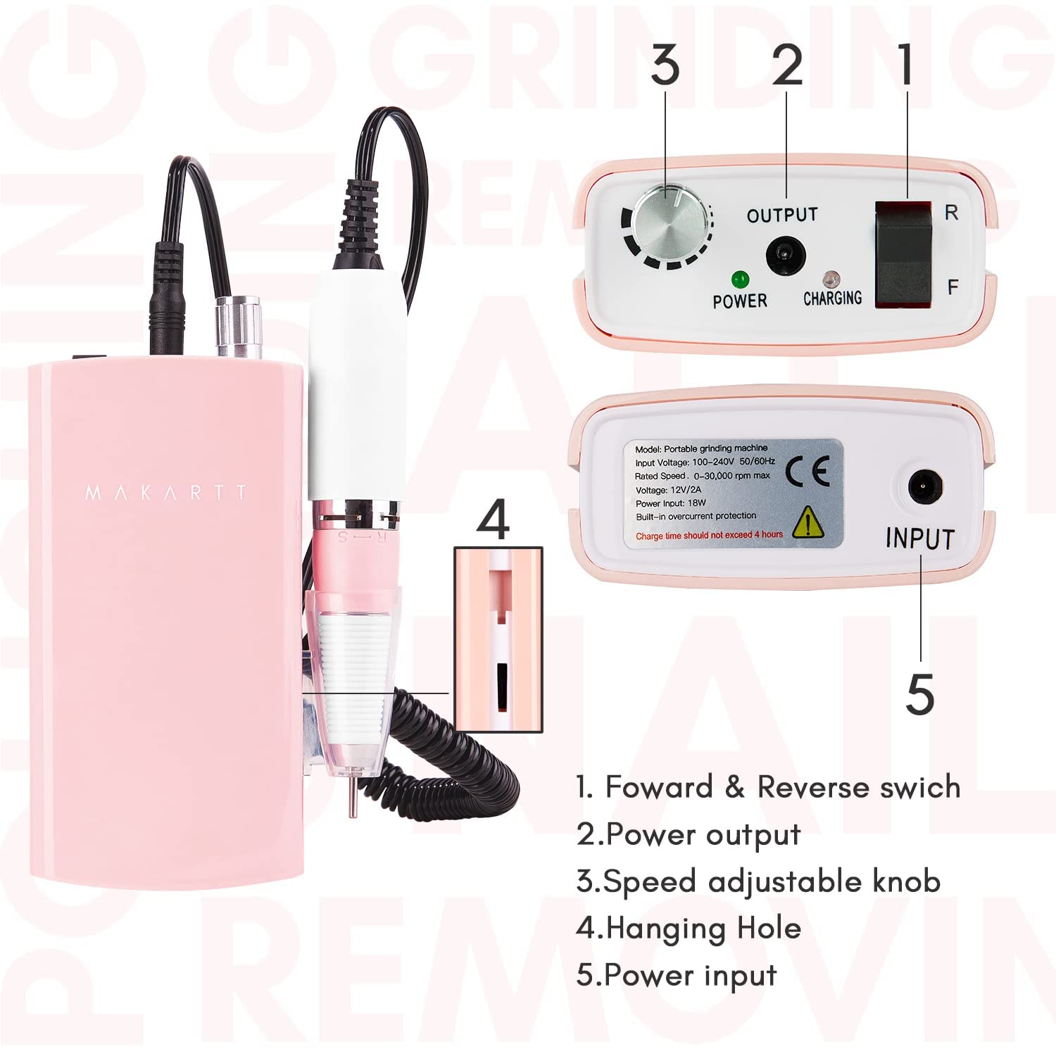 Makartt Professional Nail Drill Bits Holder & Dustproof Stand Display Bundle with MALORY 30000RPM Rechargeable Nail Drill Machine - Perfect for Salon, Home Manicure & Nail Art DIY
