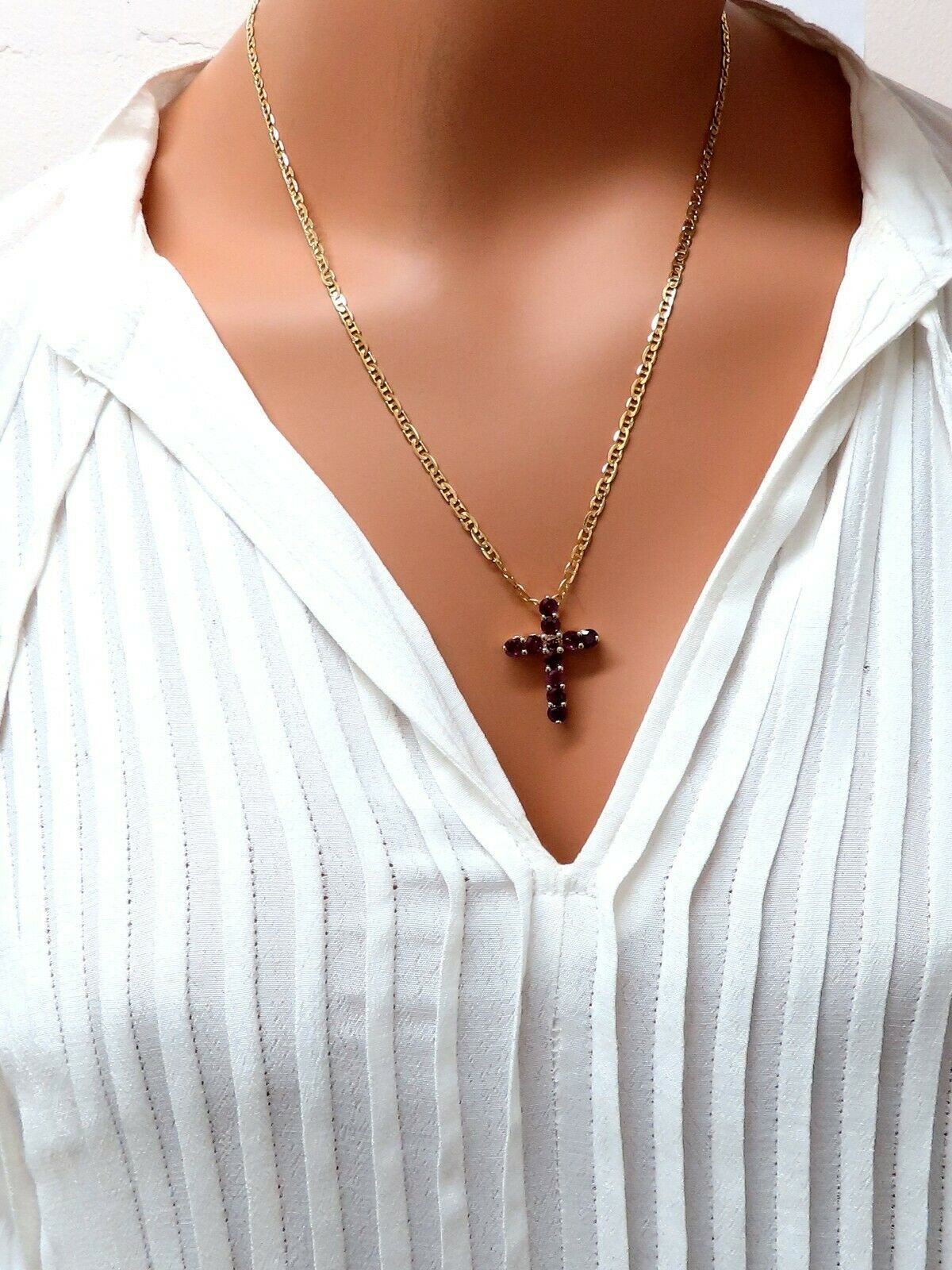 4.67ct Natural Ruby & Fancy Color Diamond Cross Pendant in 14K Gold - Elegant Jewelry for Weddings, Anniversaries & Special Occasions