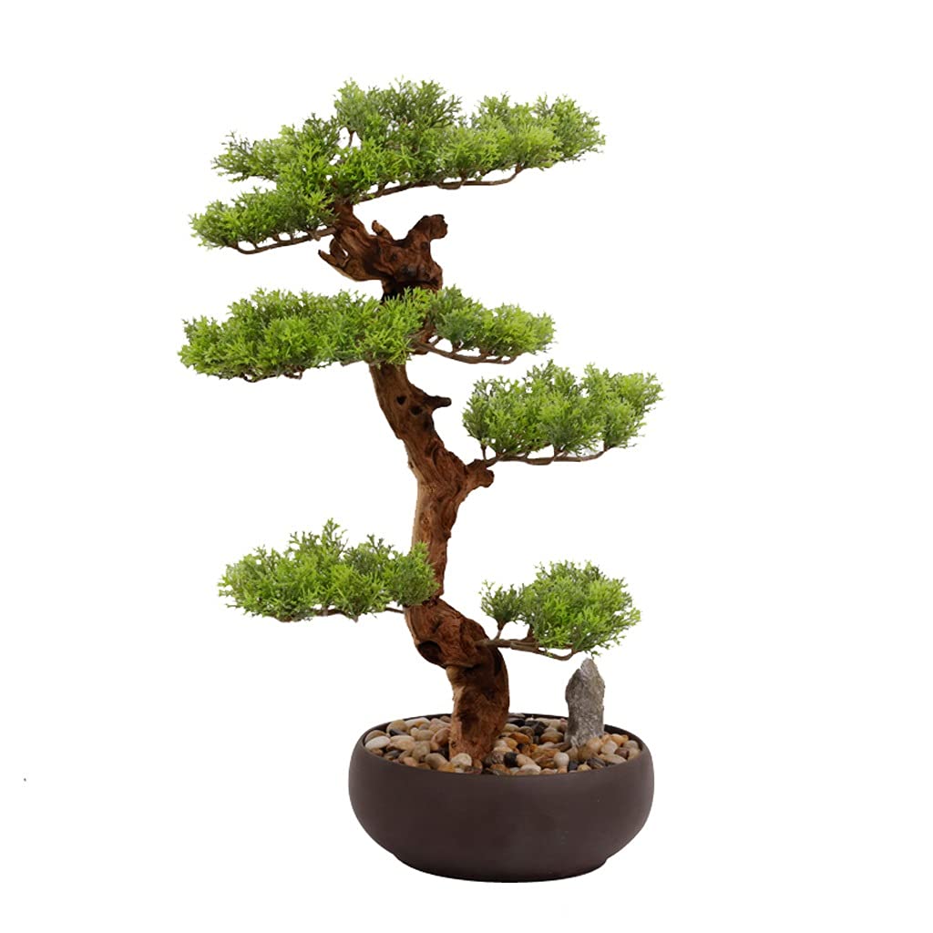 Artificial Bonsai Tree Indoor - Modern Fake Green Plant Potted Decor for Home, Office, Tea Room & Study - Realistic Simulation Tabletop Decoration for Zen, Minimalist & Asian Style Interior Design