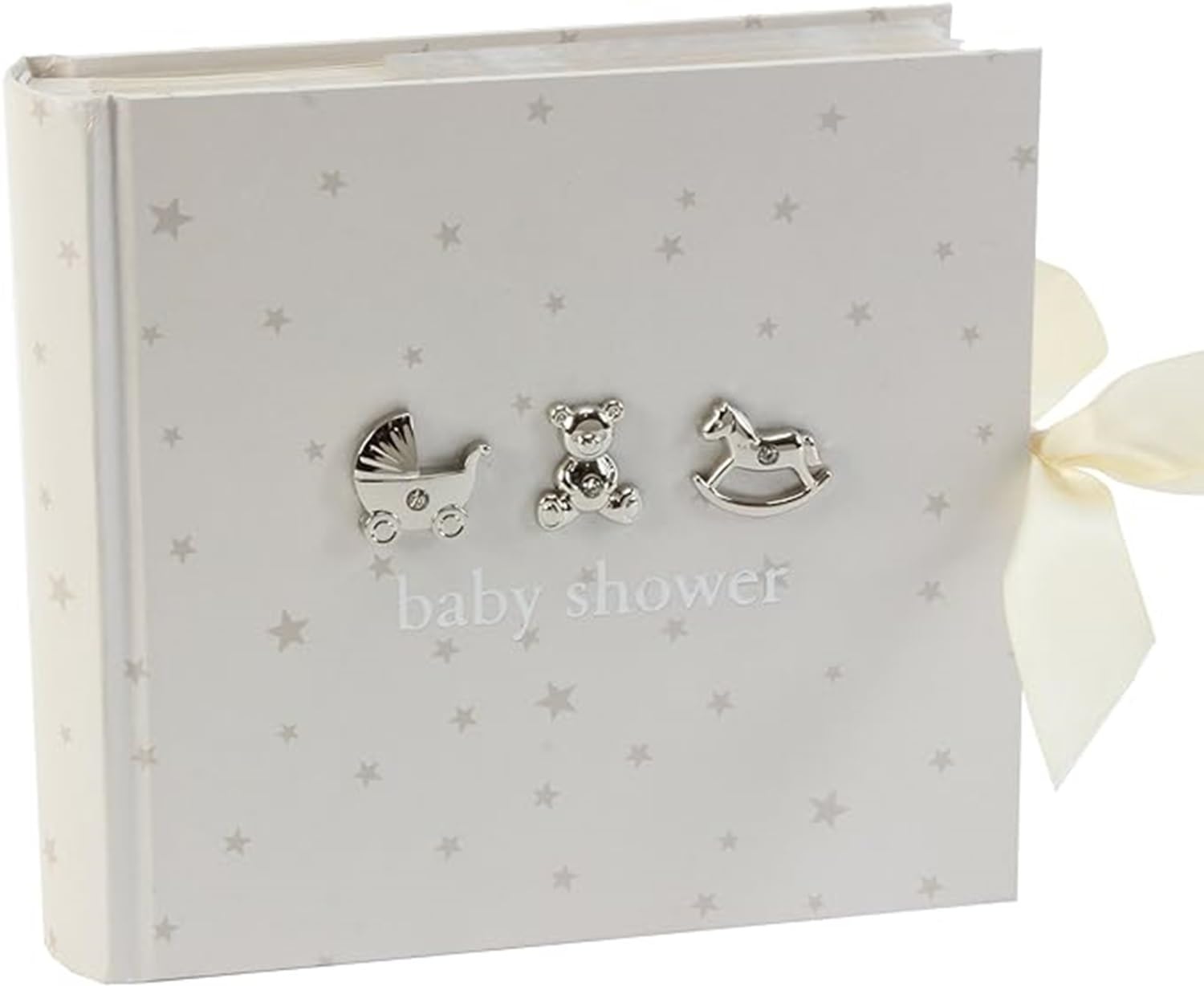 Beautiful Bambino Baby Shower Photo Album 6x4 Inch - White with Silver Stars & Icons | Perfect for Newborn Memories, Christening Gifts & Family Keepsakes