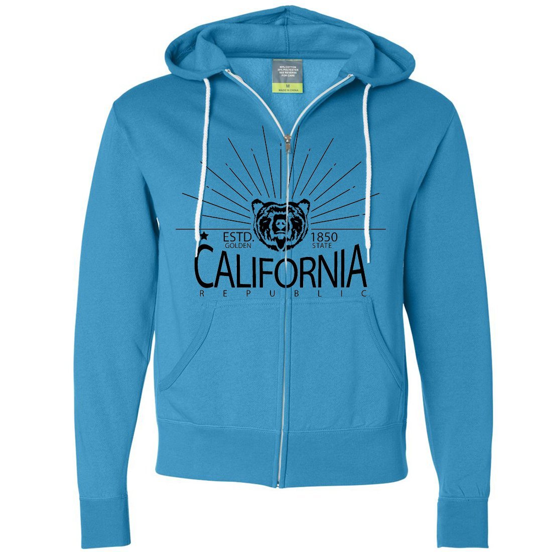 California Golden State Black Print Zip-Up Hoodie - Stylish Unisex Pullover for Casual Wear, Street Fashion & Outdoor Activities