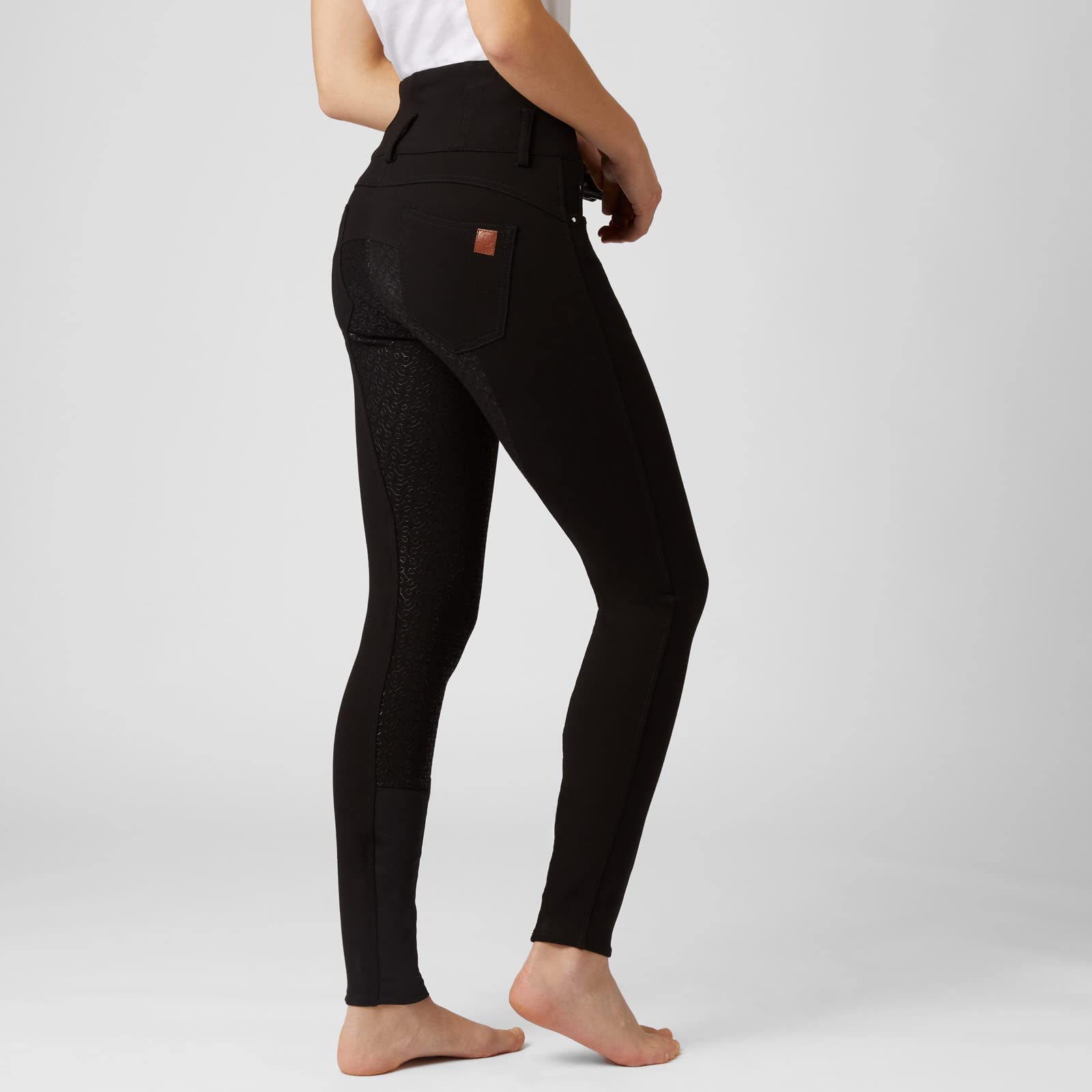 HORZE Women's Tara Full Seat Silicone Grip Breeches - Stretchable High Waist Riding Pants with 4 Pockets for Equestrian & Horseback Riding