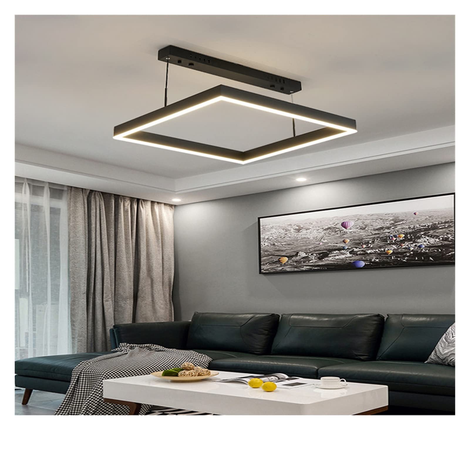 Modern LED Chandelier - Nordic Style Square Pendant Light Fixture for Kitchen, Restaurant, Bar, Living Room & Bedroom (D40cm, Neutral Light) | Energy-Efficient Indoor Lighting for Dining & Home Decor