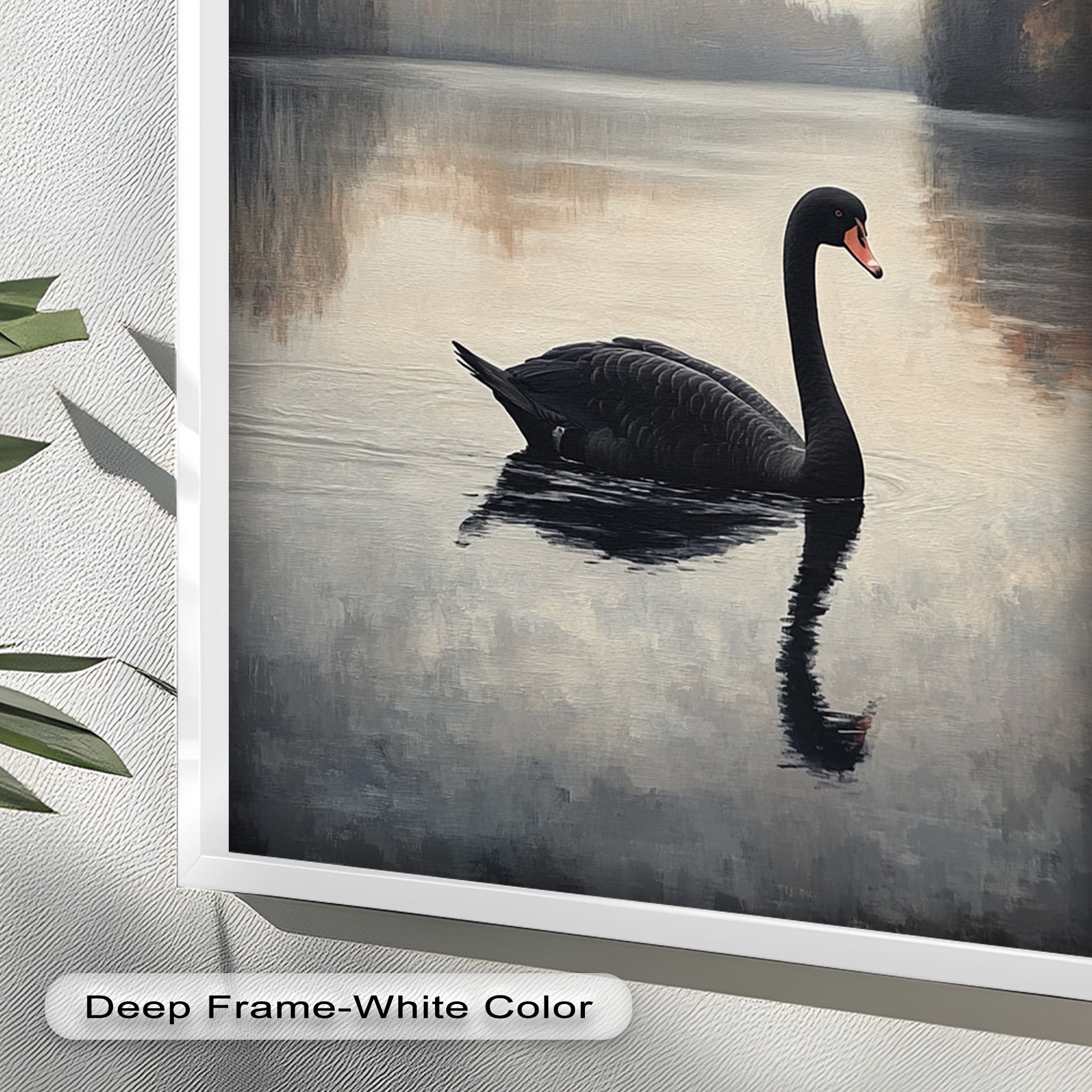 Black Swan at Dusk - Hand Painted Lake Landscape Oil Canvas Artwork - Perfect for Living Room, Bedroom, or Office Wall Decor