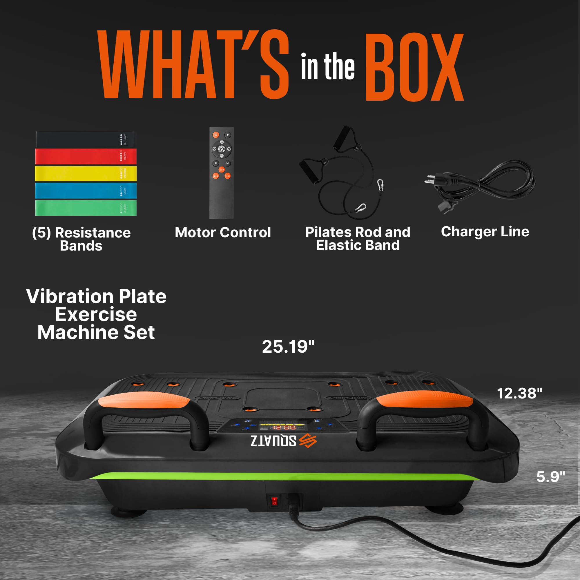 SQUATZ Vibration Plate Exercise Machine with 5 Resistance Bands & Pilates Bar - Whole Body Vibration Platform for Weight Loss, Pain Relief & Lymphatic Drainage - Home Gym Equipment for Fitness, Physical Therapy & Muscle Recovery