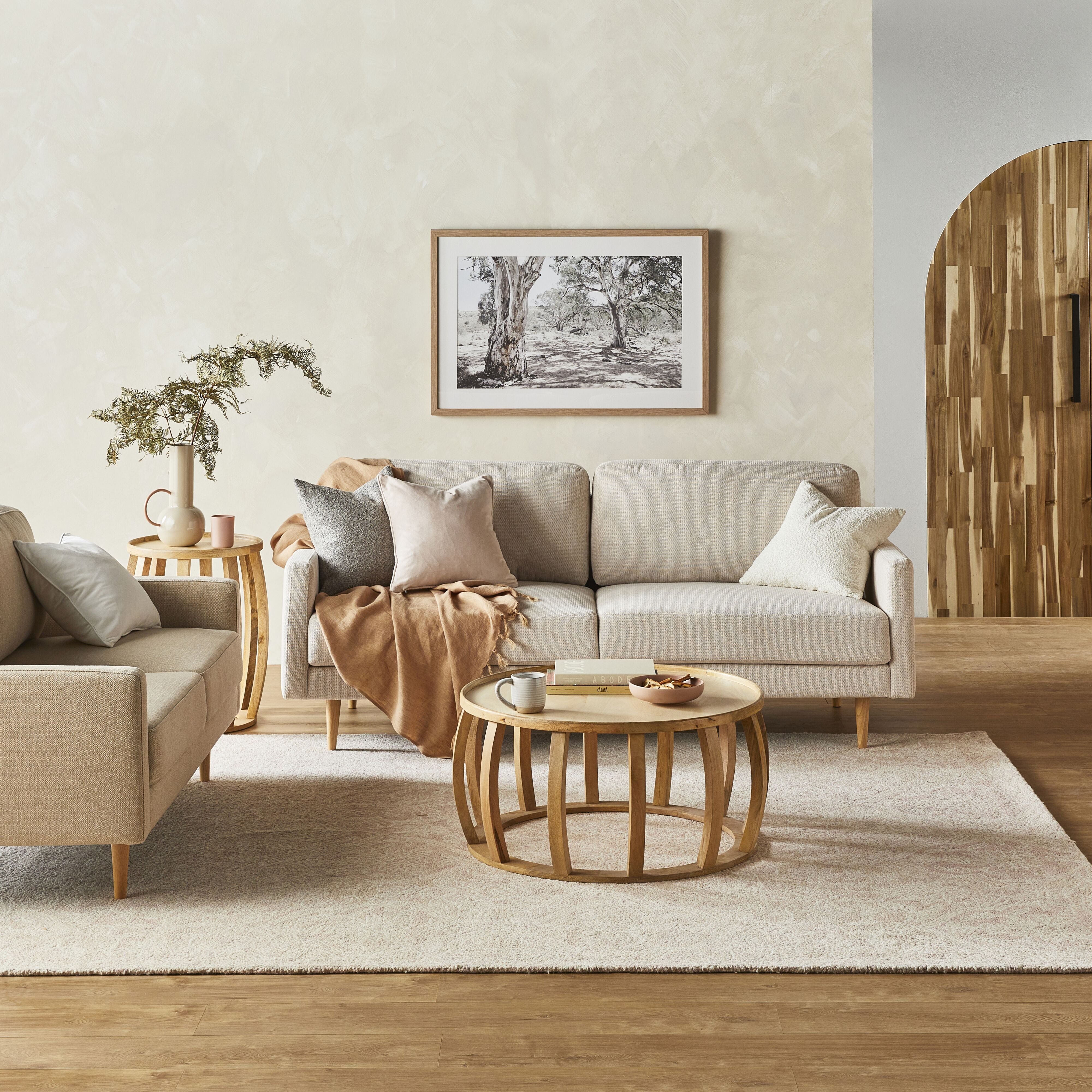Boden 3-Seater Sofa - Sorrento Almond Color Upholstered Couch for Living Room, Lounge & Office | Comfortable Modern Sectional Sofa with Soft Fabric