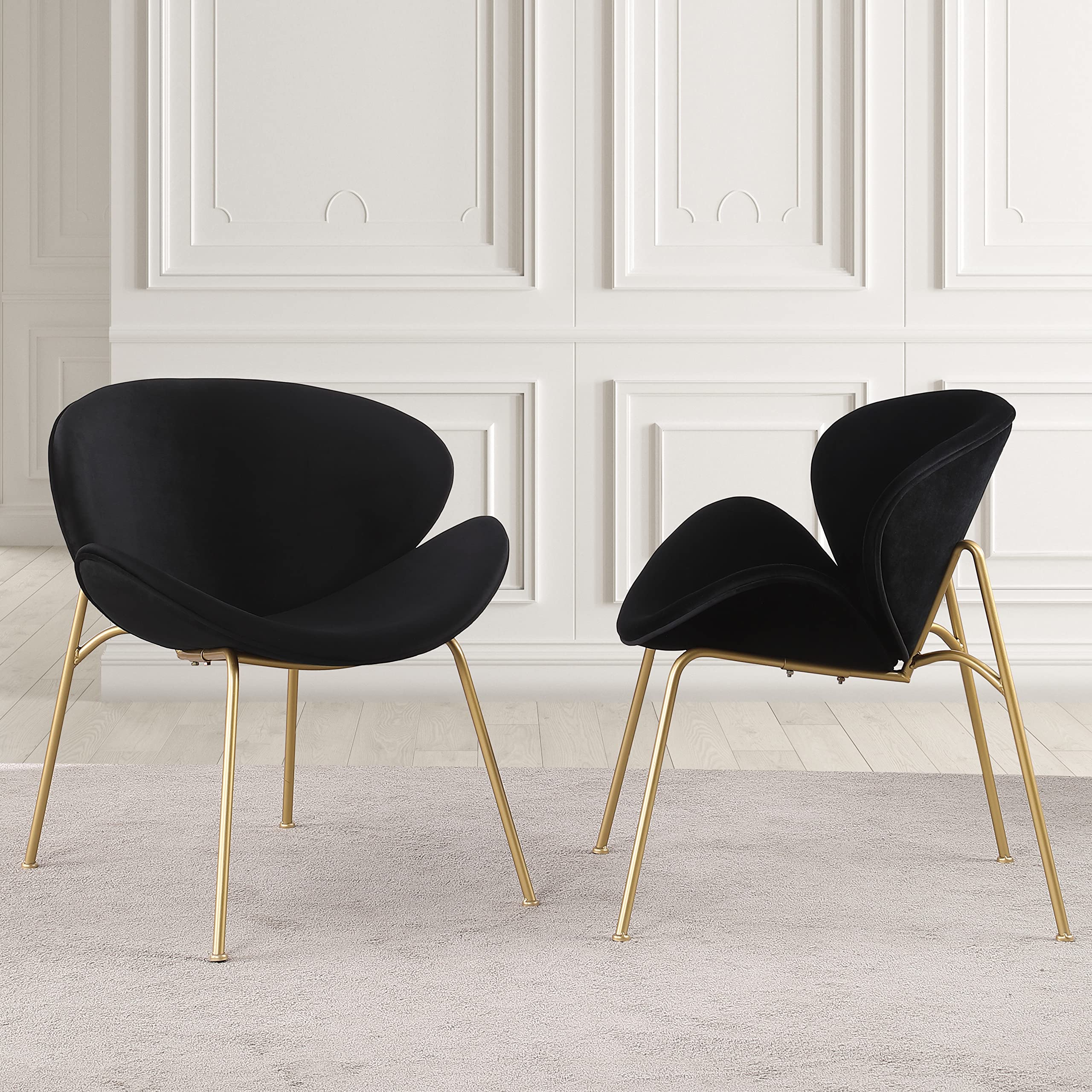 Yoluckea Velvet Vanity Chair Set of 2 - Modern Upholstered Living Room Chairs with Gold Metal Legs - Elegant Makeup Desk & Dining Side Chair with Arced Seat & Back - Perfect for Bedroom, Kitchen, Dining Room & Home Office Decor