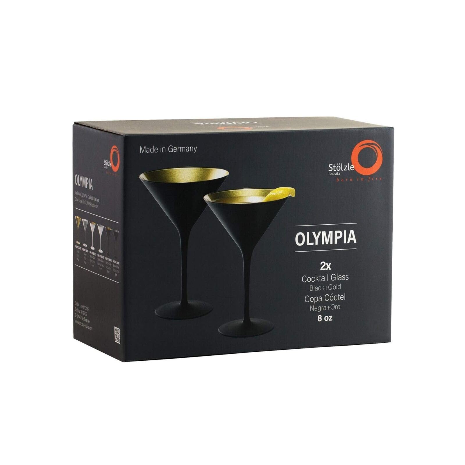 Stölzle Lausitz Olympia 8oz Martini Glasses Set of 6 - Premium Crystal Cocktail Glasses, Lead-Free & Dishwasher Safe Barware - Perfect for Gatsby Parties, Wedding Receptions & Upscale Home Entertaining (Black/Gold)