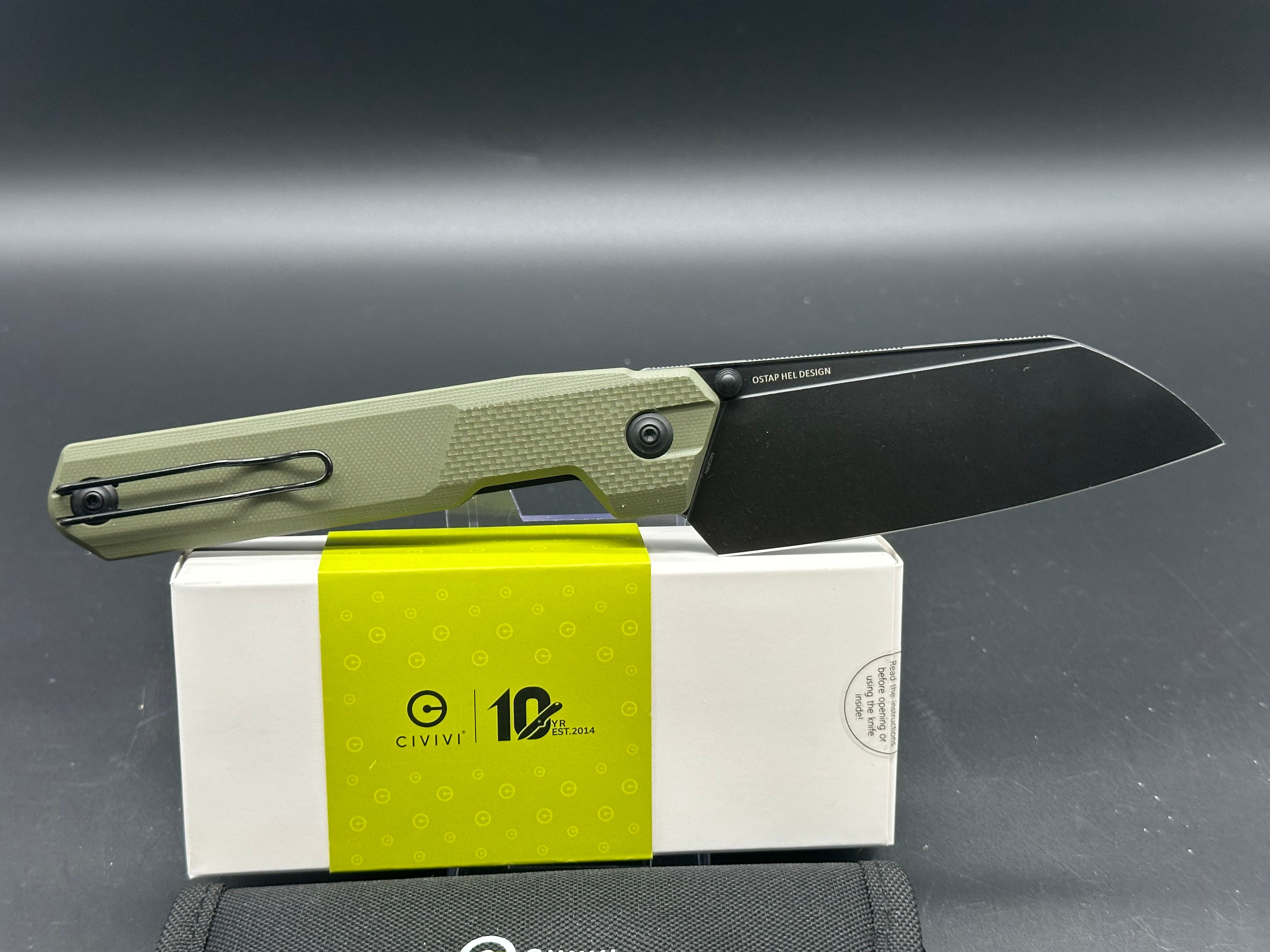 CIVIVI HID Folding Pocket Knife - OD Green G10 Handle, 14C28N Stainless Steel Plain Edge Blade with Black Stonewash Finish | EDC, Camping, Hunting & Outdoor Survival Tool