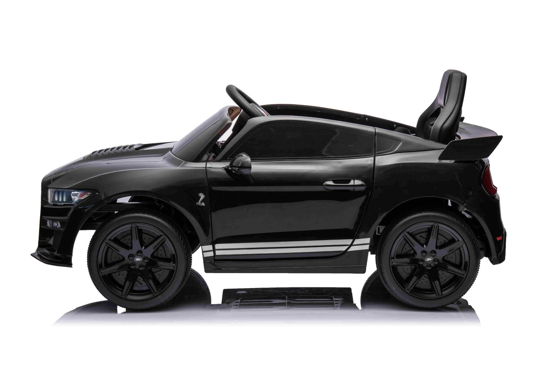 Electric Car for Kids - Ford Shelby Mustang GT 500 Cobra Remote Control Ride-On Toy (2.4GHz, USB Charging, LED Lights, 30W Motors) - Licensed Black Sports Car for Boys & Girls - Perfect for Indoor Play, Backyard Driving, and Birthday Gifts
