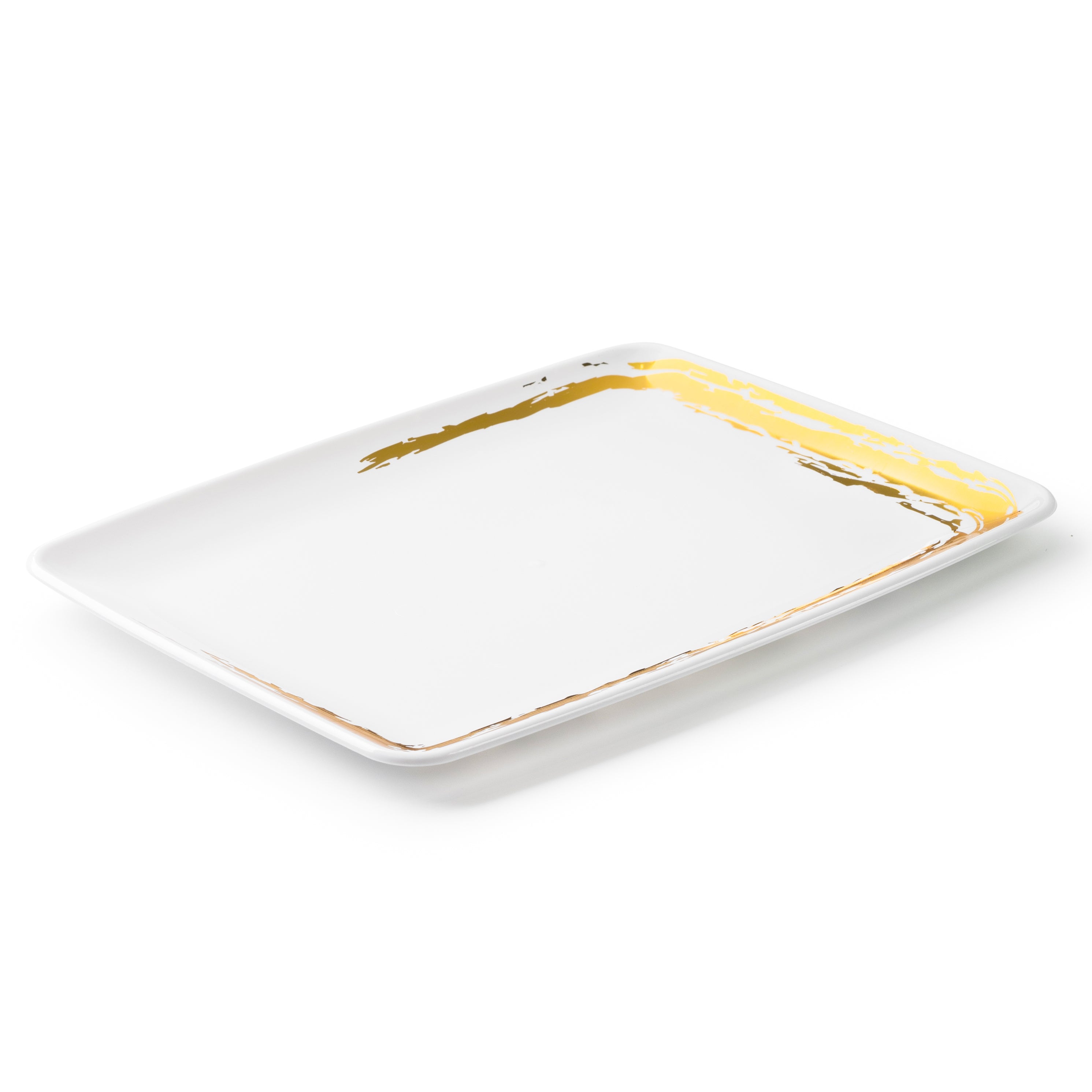 Premium White and Gold Rectangle Serving Platter Set of 2 - Elegant Party Appetizer Tray for Weddings, Holidays & Entertaining