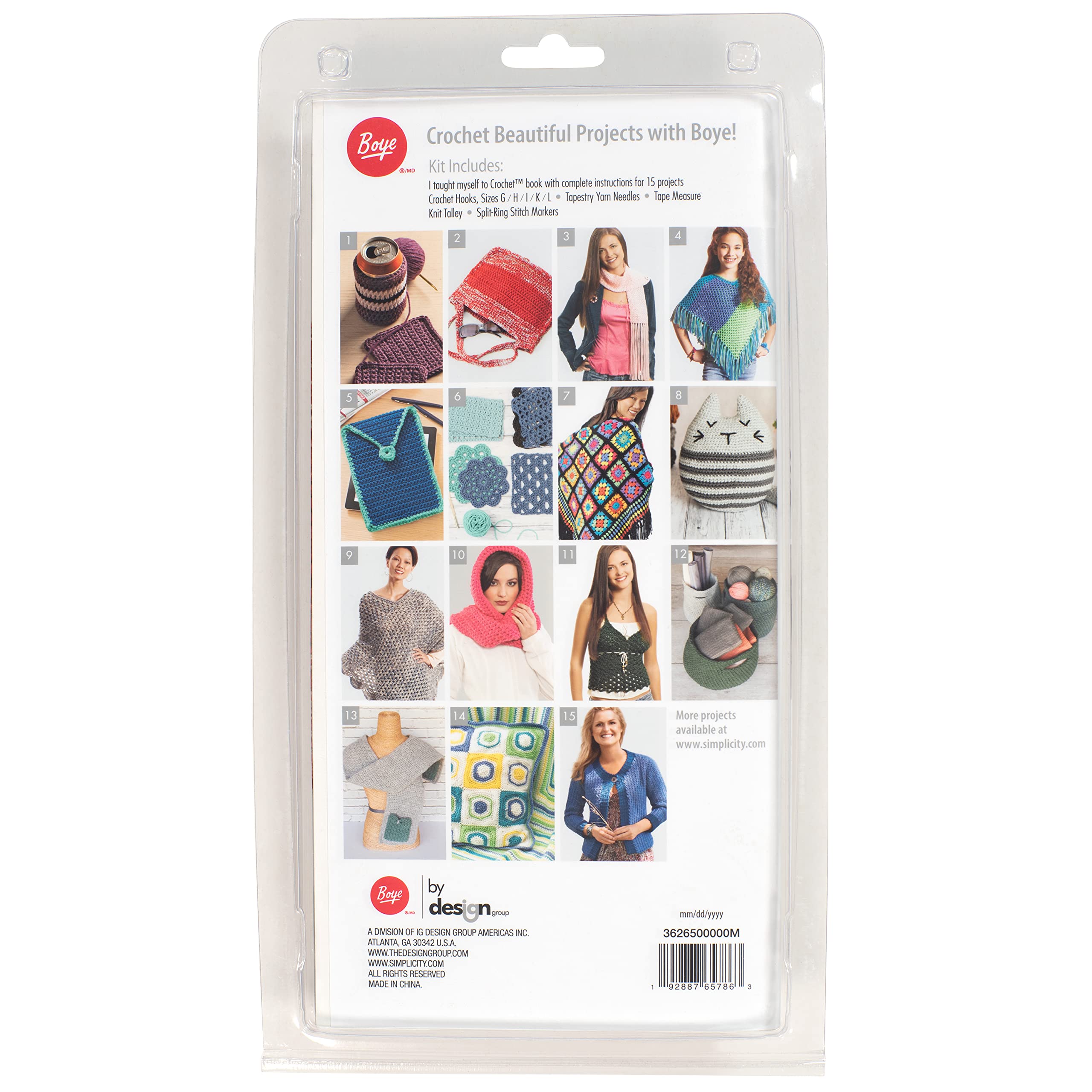 Boye Learn to Crochet Kit for Beginners - Complete Arts & Crafts Set with 15 DIY Projects, Yarn, Hooks & Supplies - Perfect for Home Decor, Gifts & Relaxing Hobbies