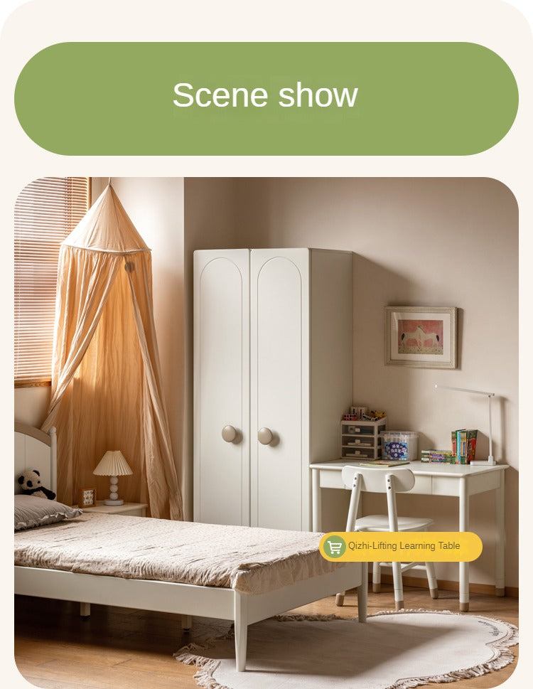 Pine Solid Wood White Cream Children's Wardrobe - Kids Bedroom Storage Organizer for Clothes, Toys & Books - Perfect for Nursery, Bedroom & Playroom Organization