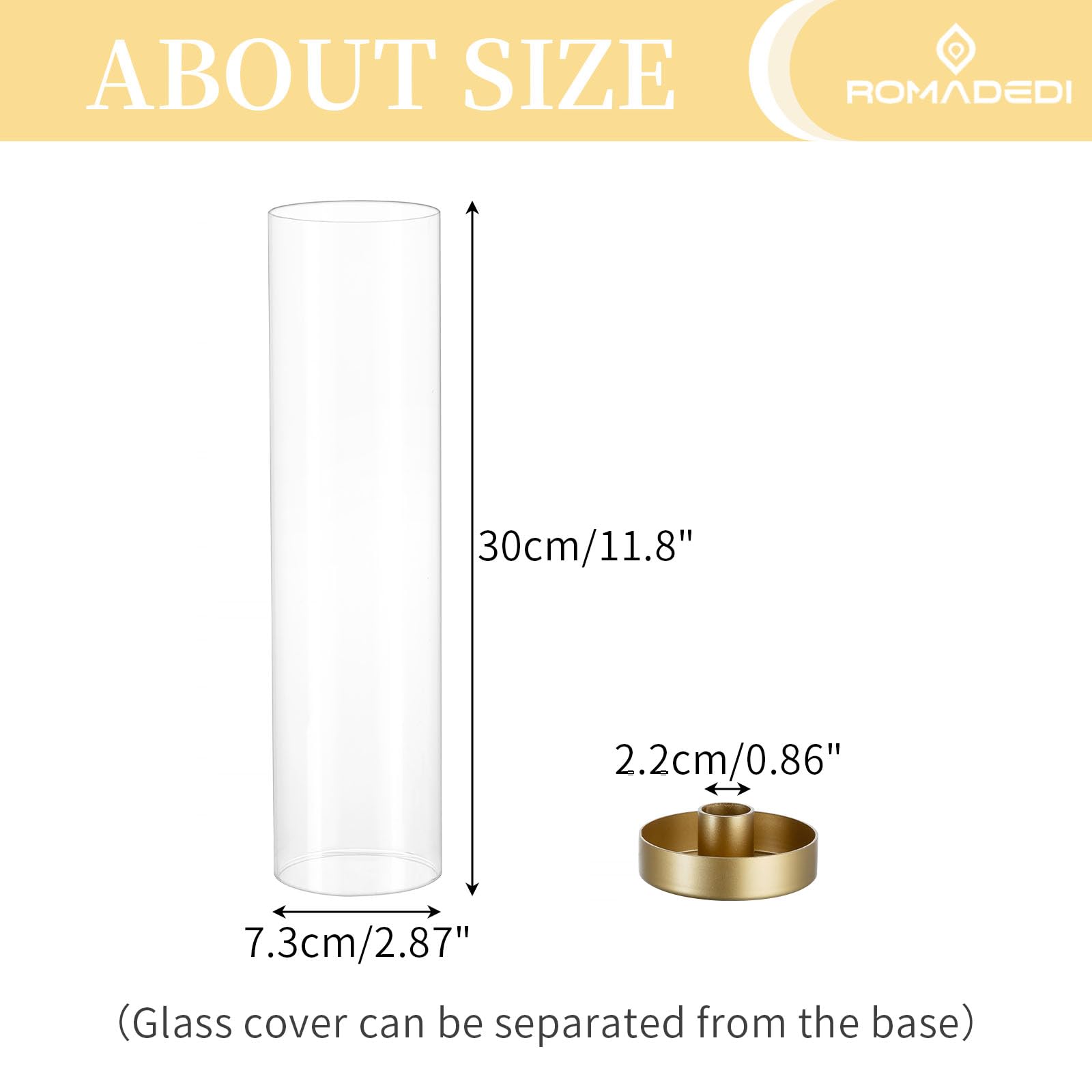 Romadedi 12 Inch Gold Glass Hurricane Candle Holders - Set of 10 Clear Cylinder Taper Candlesticks for Wedding Centerpieces, Party Decor, Christmas Home Decorations - Perfect for Dining Tables, Fireplace Mantels & Holiday Displays