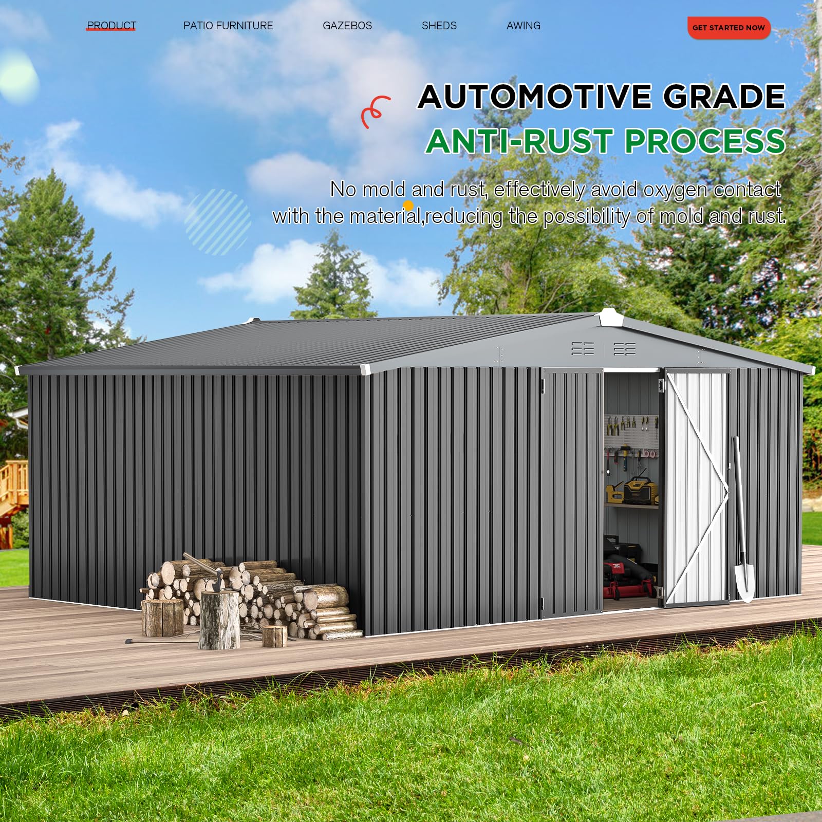AECOJOY 14' x 12' Outdoor Metal Storage Shed - Heavy Duty Steel Utility Shed with Lockable Doors for Garden, Patio & Backyard - Weather Resistant Dark Grey Tool Shed for Lawn Equipment, Bikes & Seasonal Storage