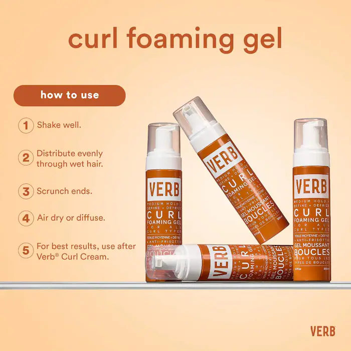 Verb Curl Foaming Gel - Define & Anti-Frizz Styling Gel for Curly Hair | Lightweight Hold, Hydration & Shine | Perfect for Wash-and-Go, Twist Outs & Bouncy Curls