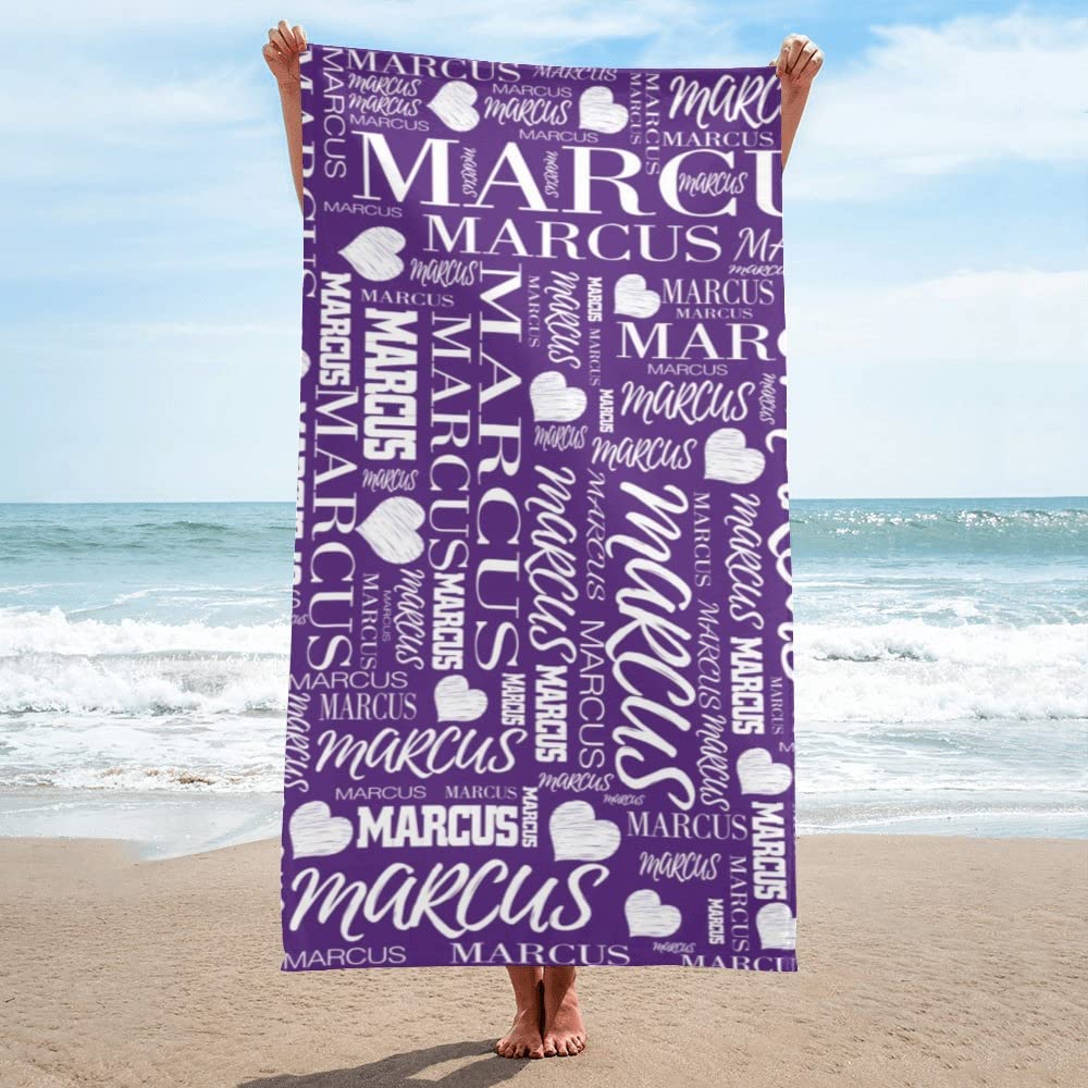 Personalized Beach Towels with Names - Custom Microfiber Travel, Pool & Bath Towels for Kids, Adults, Boys & Girls (Purple) - Perfect for Summer Vacations, Beach Trips & Poolside Relaxation
