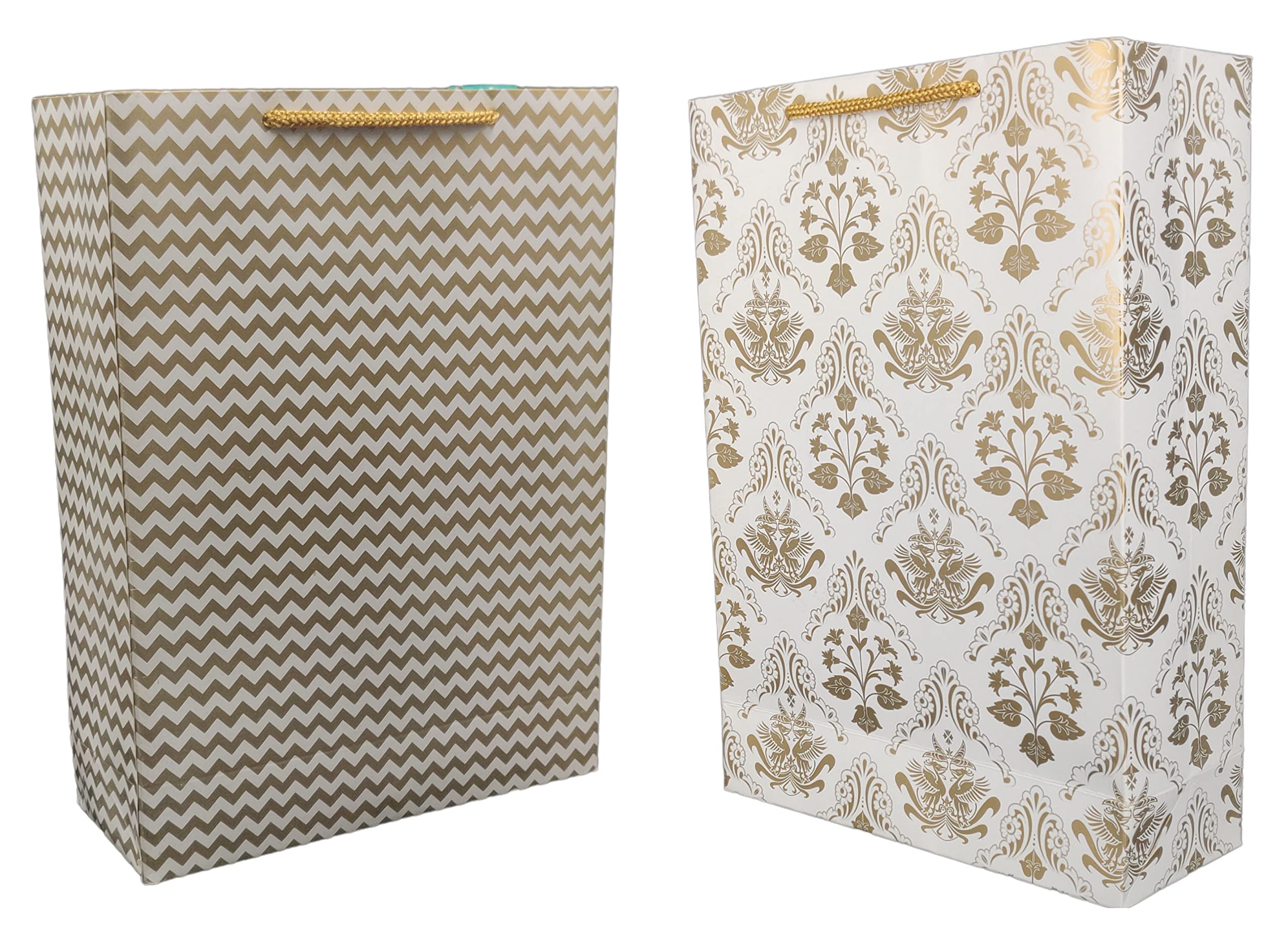 Premium Gold Waves & Bird Design Gift Bags - Elegant Assorted Paper Carry Bags for Birthday Presents, Party Favors, Wedding Gifts & Special Occasions (11x8x3 Inches, Pack of 10) - Perfect for Baby Showers, Bridal Events & Holiday Gift Wrapping