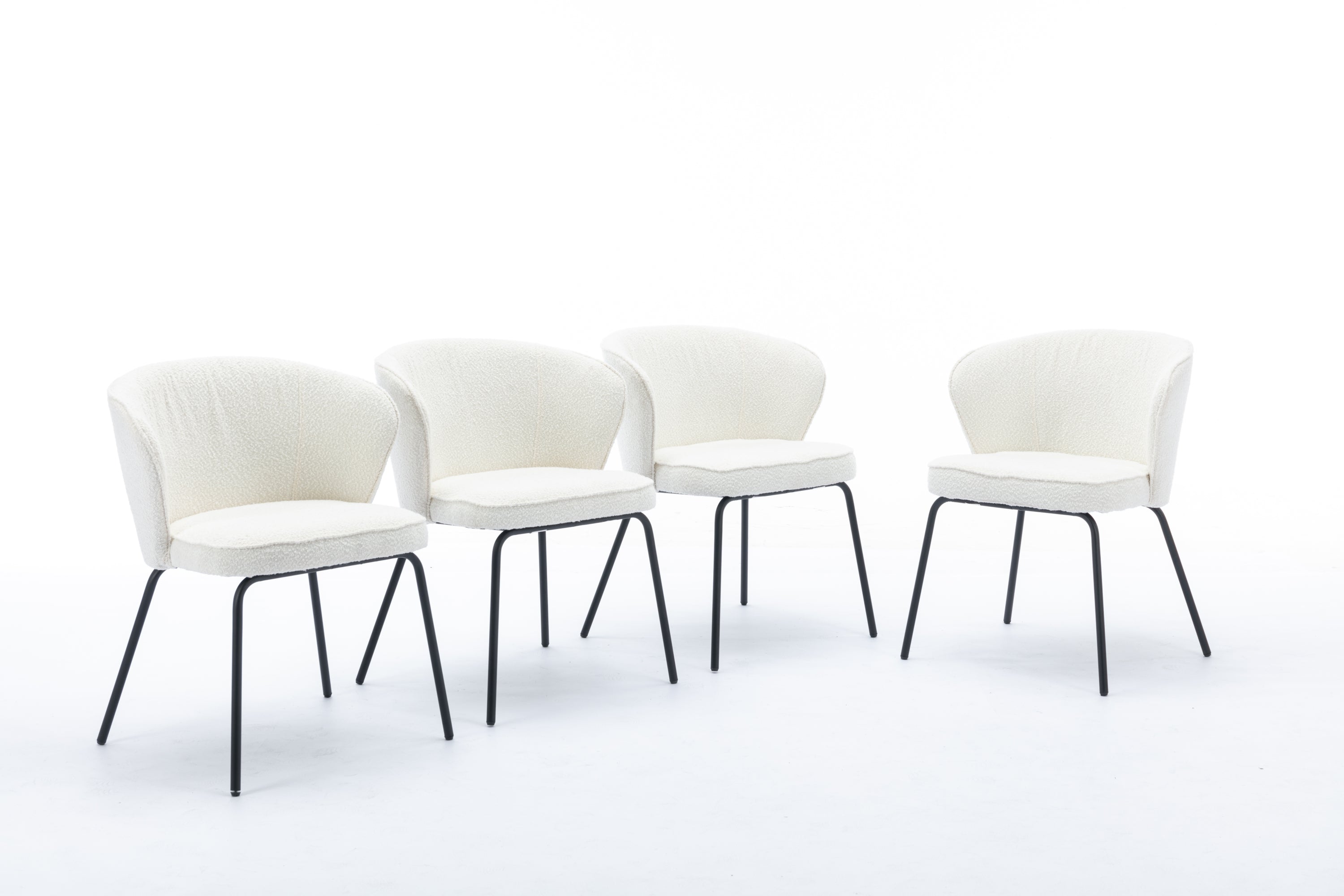 Set of 2 Modern Boucle Fabric Dining Chairs with Black Metal Legs in Ivory - Comfortable Upholstered Side Chairs for Kitchen, Dining Room, and Office Use