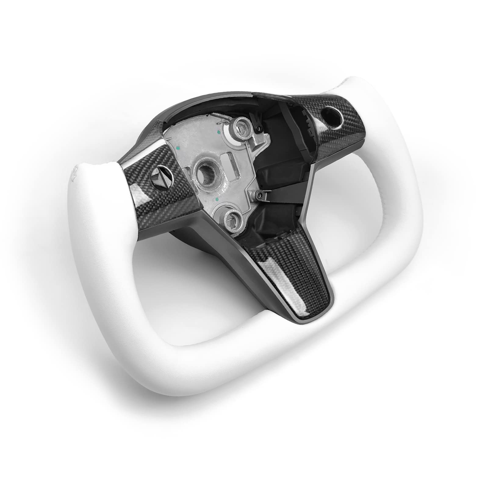 YAMUDA Carbon Fiber Steering Wheel for Tesla Model 3 & Y (All Years) - White Aircraft Disc Square Design - Perfect for Racing, Custom Car Mods & Luxury Interior Upgrades