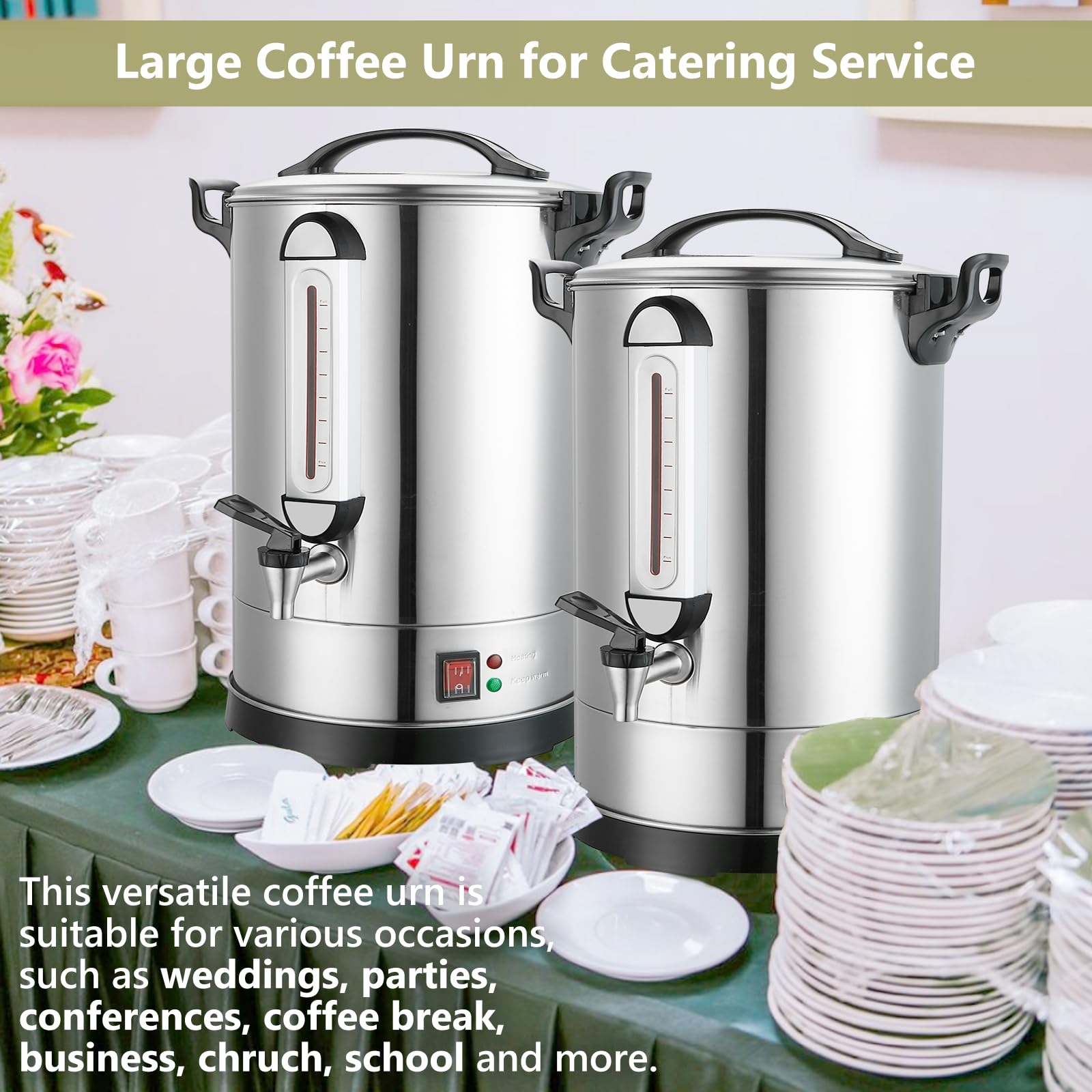160 Cup Commercial Coffee Urn - 24L Large Stainless Steel Hot Beverage Dispenser with Dual Layers - Perfect for Office Coffee Breaks, Business Catering, Church Events & Restaurant Use