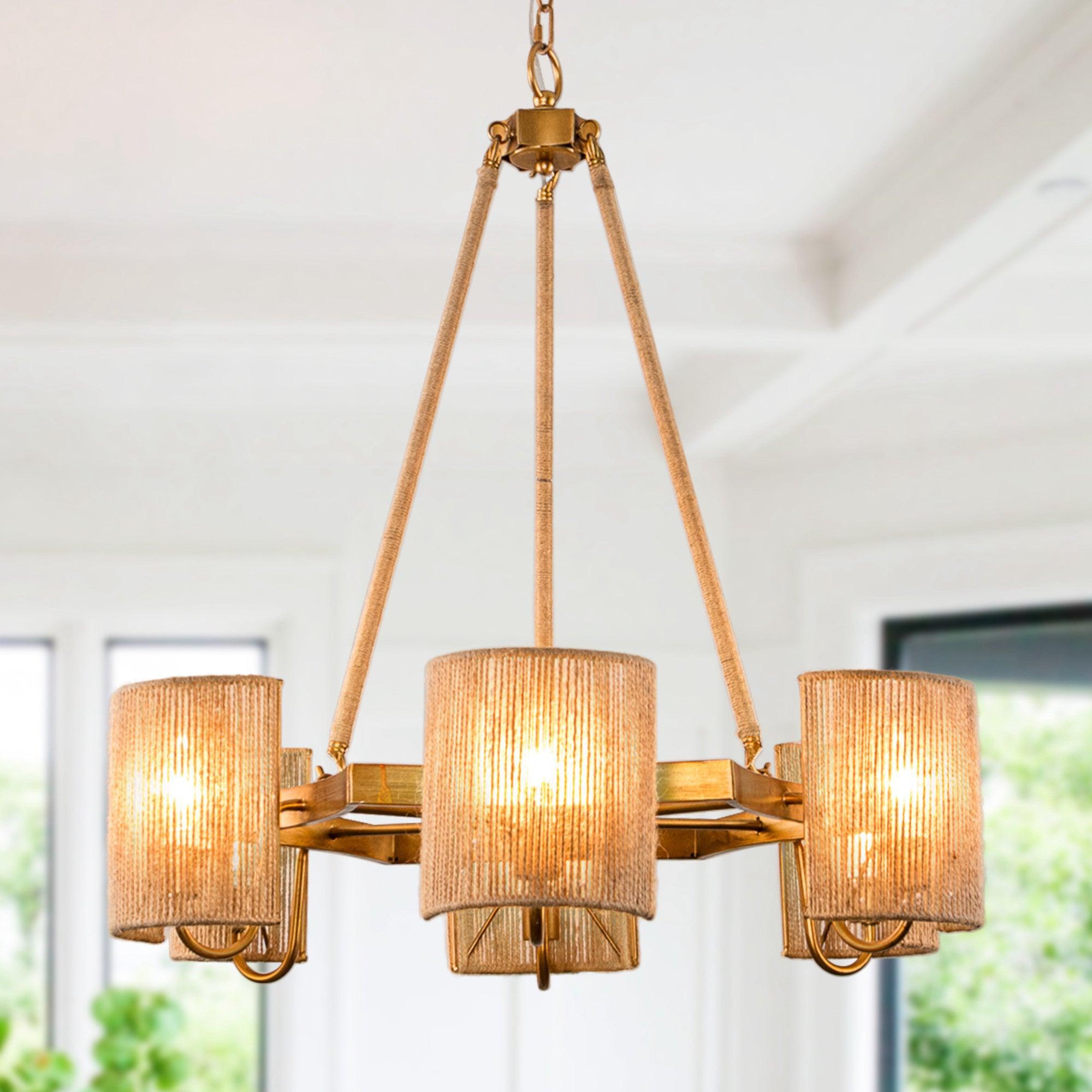 6-Light Farmhouse Style Bedroom Pendant Lighting Fixture - Rustic Chandelier for Master Bedroom, Living Room & Dining Room Decor